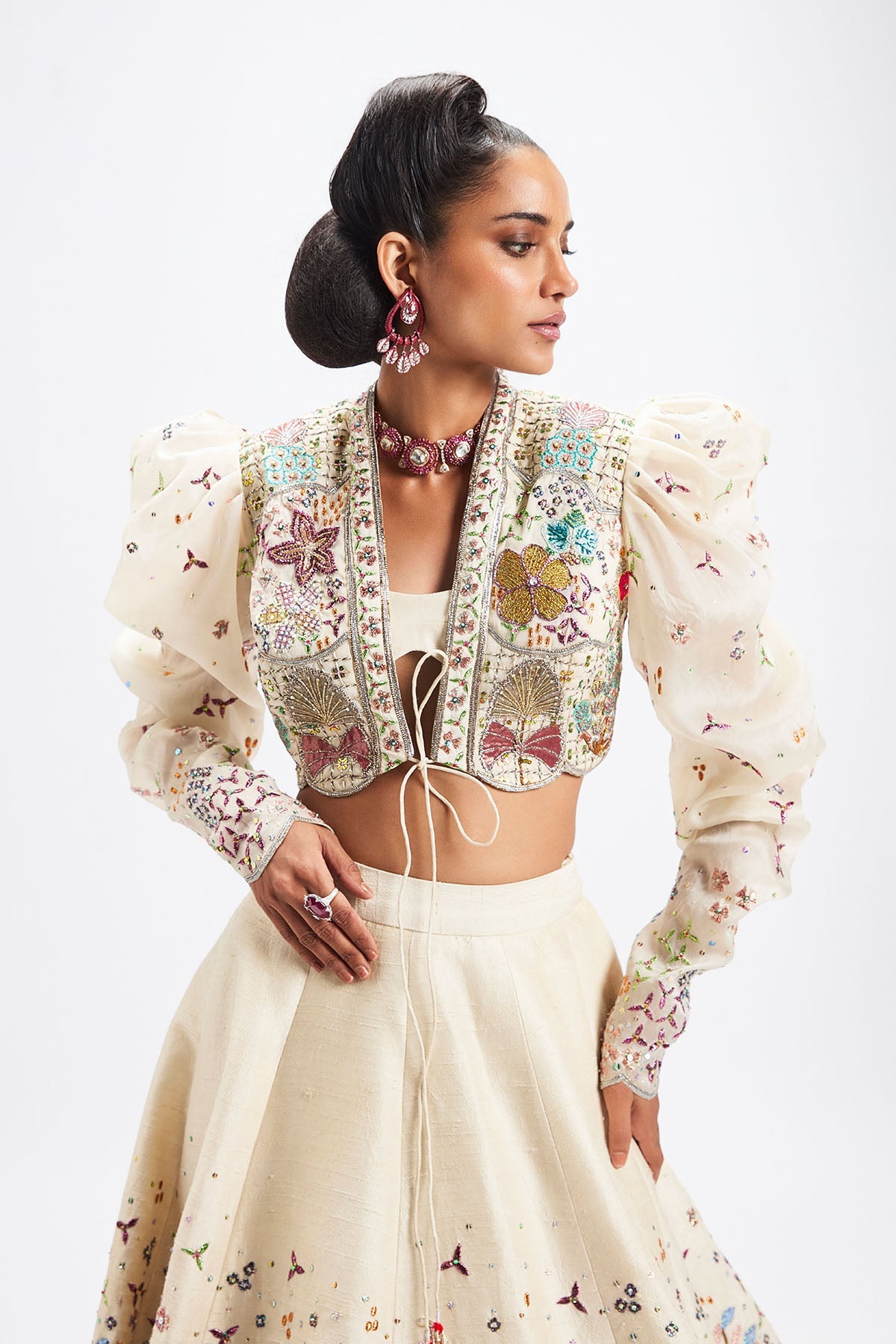 Ténébra - Shell Ivory Raw Silk Lehenga Set
