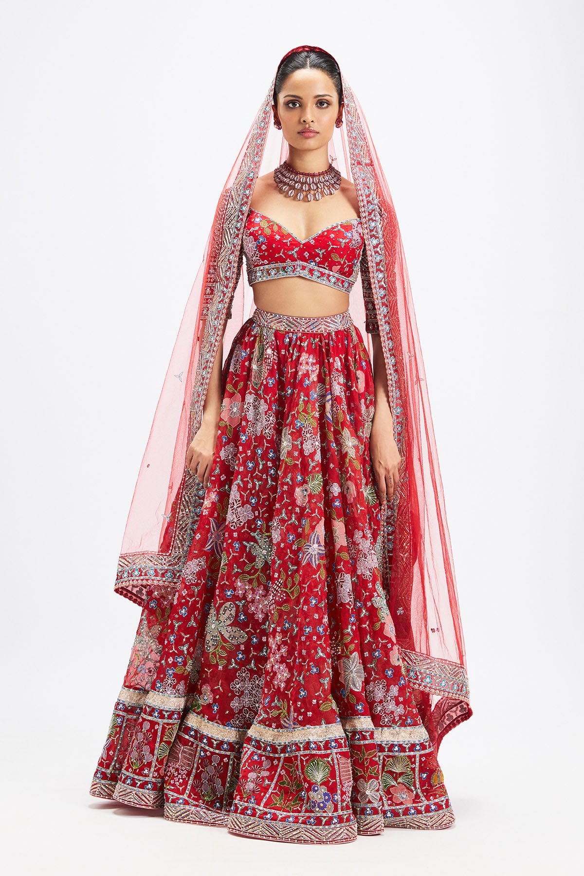 Rubisette - Red Organza Lehenga Set