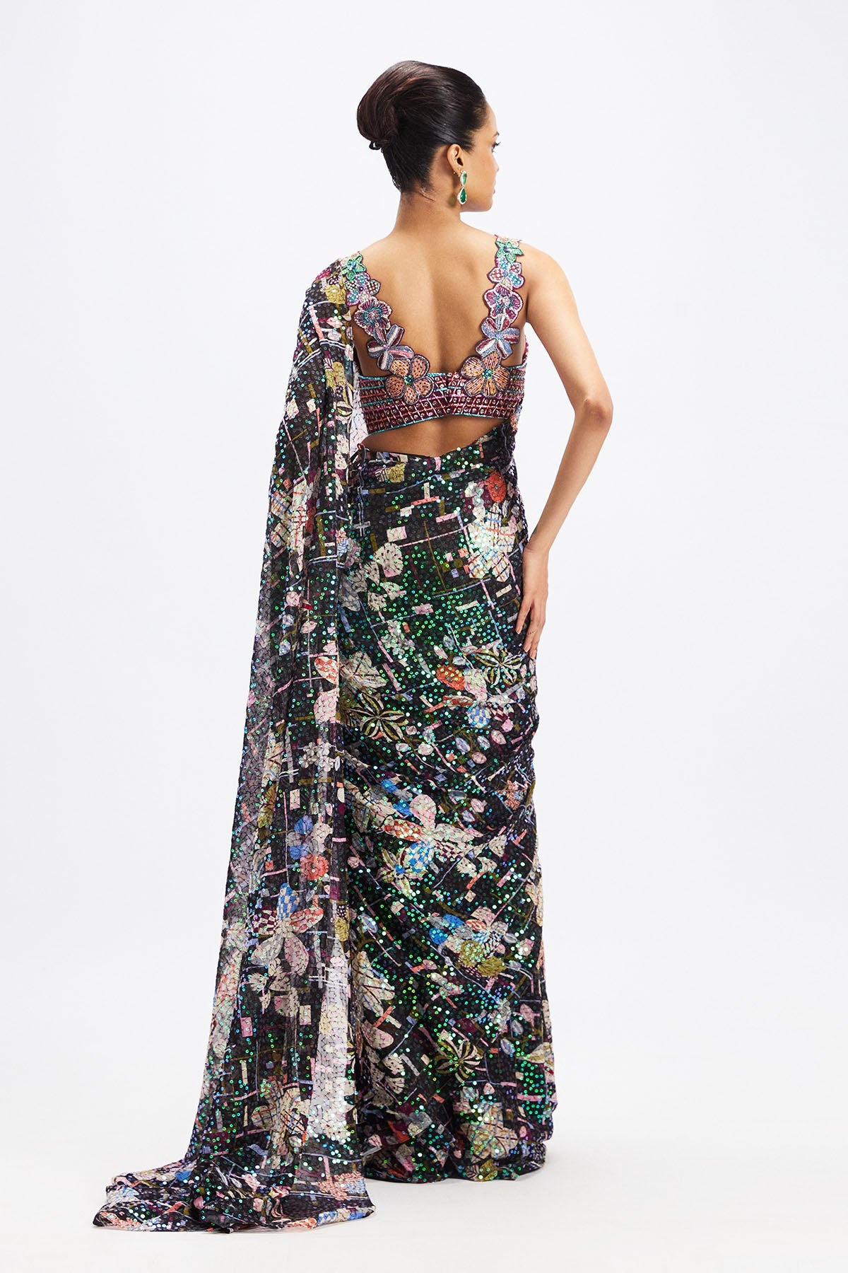 Noctura - Black- Plum Sequin Tulle Saree Set