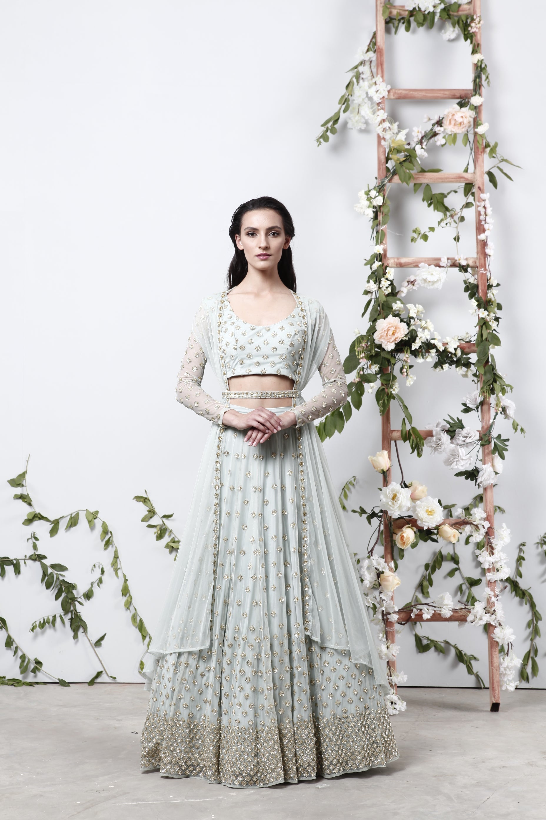 Powder Blue Shimmer Lehenga Set