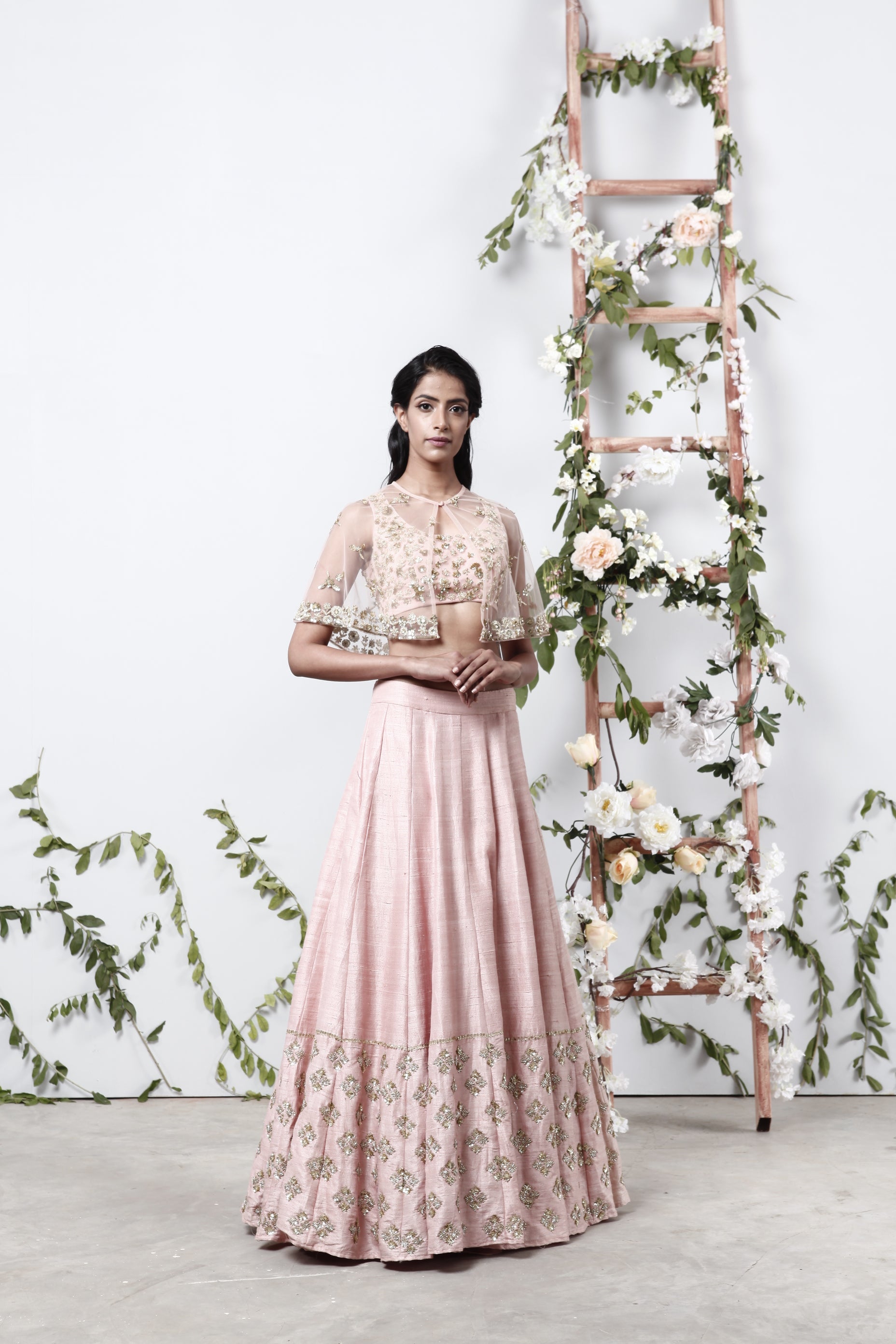 Pink Raw Silk With Square Booties Lehenga Set