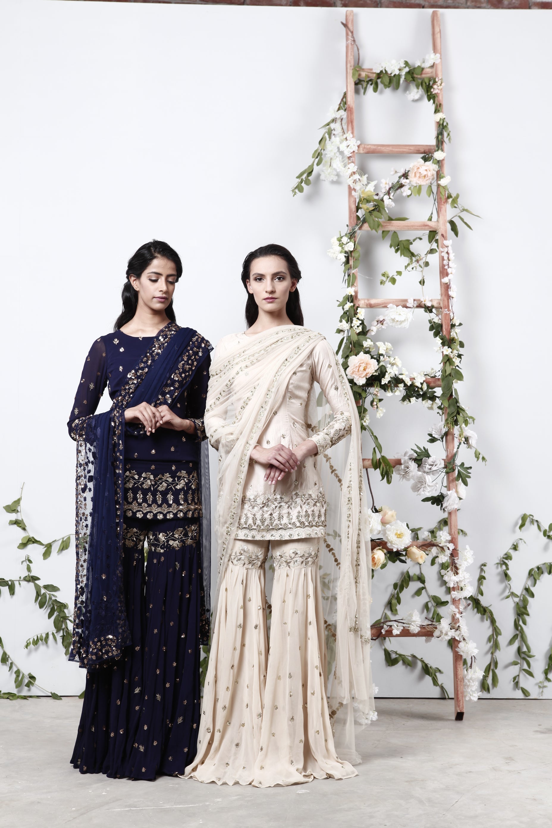 Cream Silk Kurta With Garara