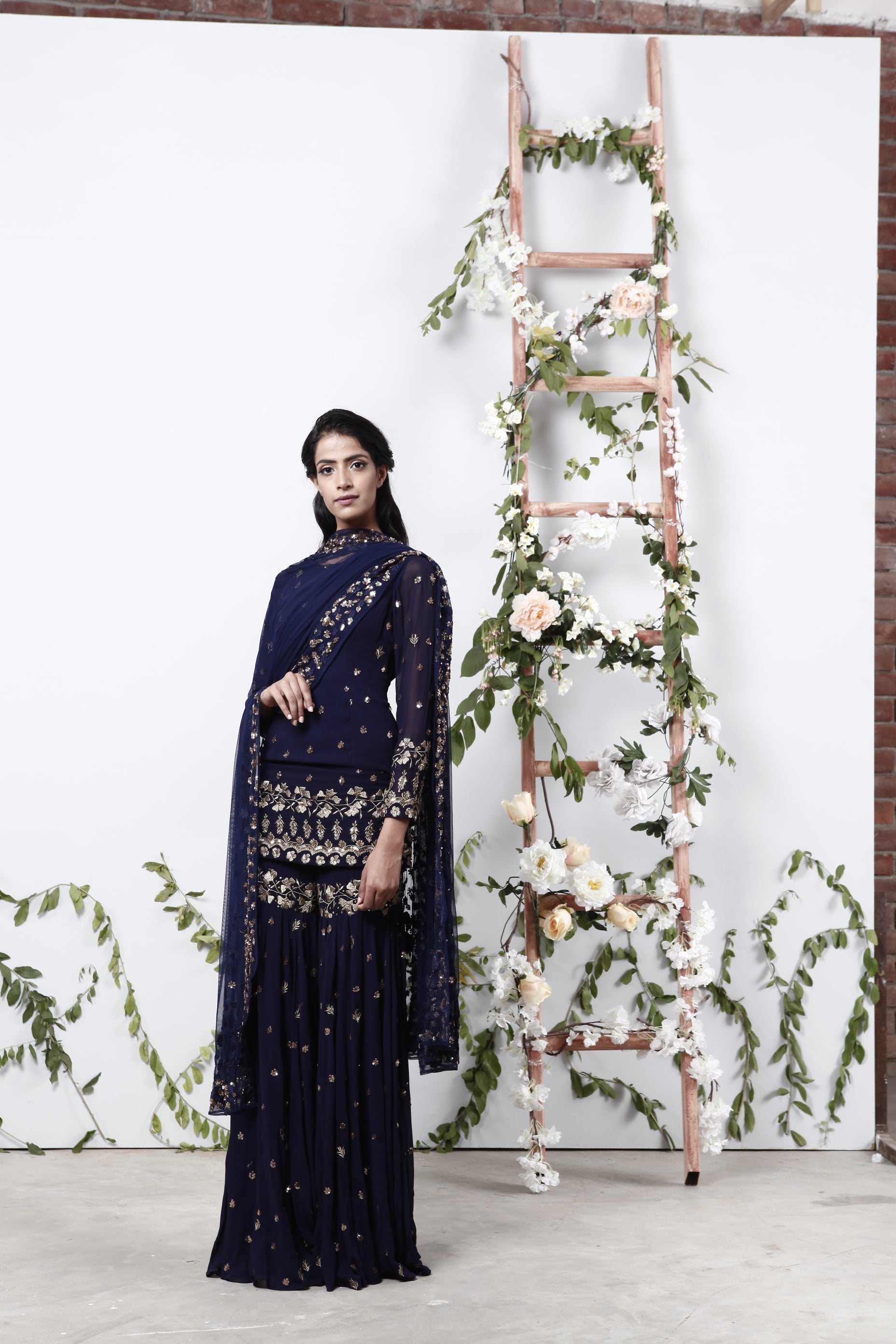 Blue Bootie Kurta With Garara Set