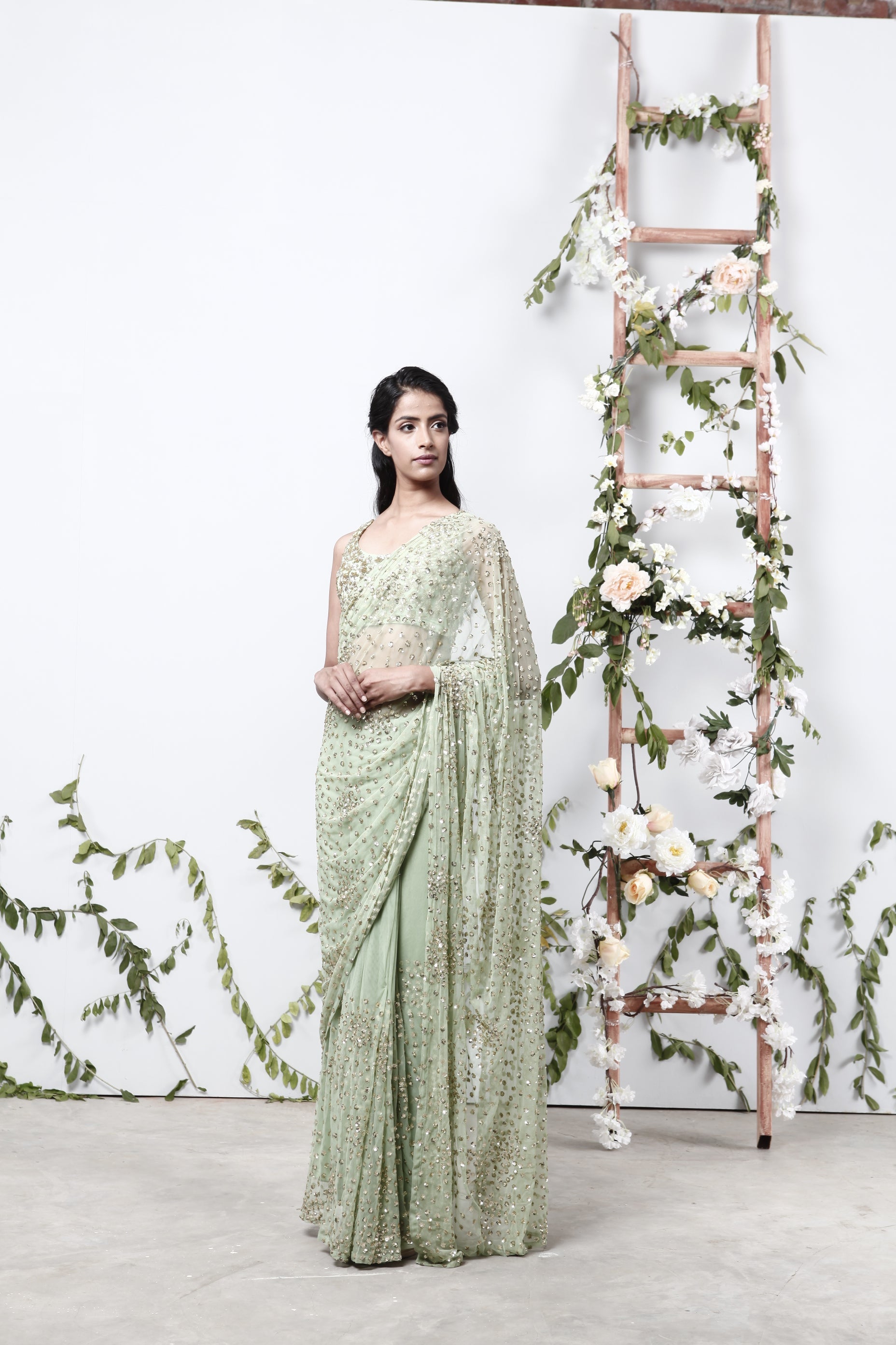 Mint Green Shimmer Saree Set