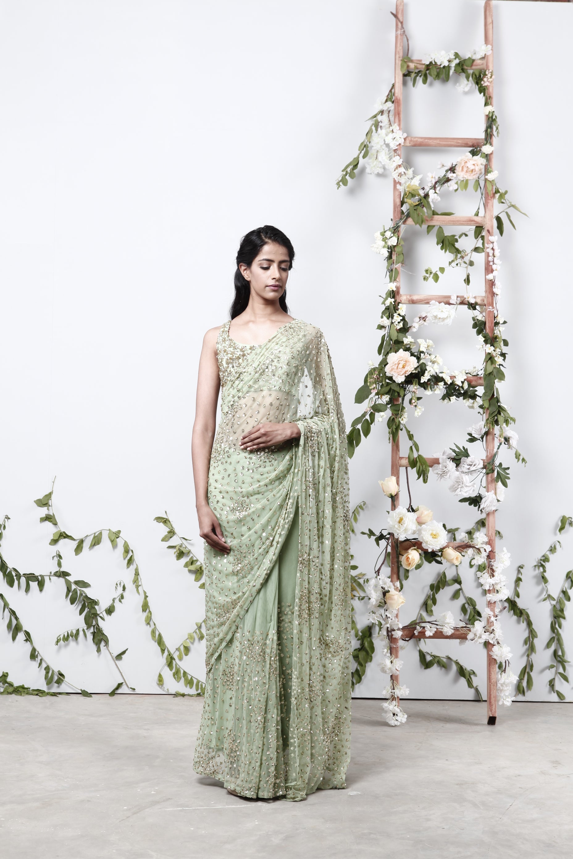 Mint Green Shimmer Saree Set