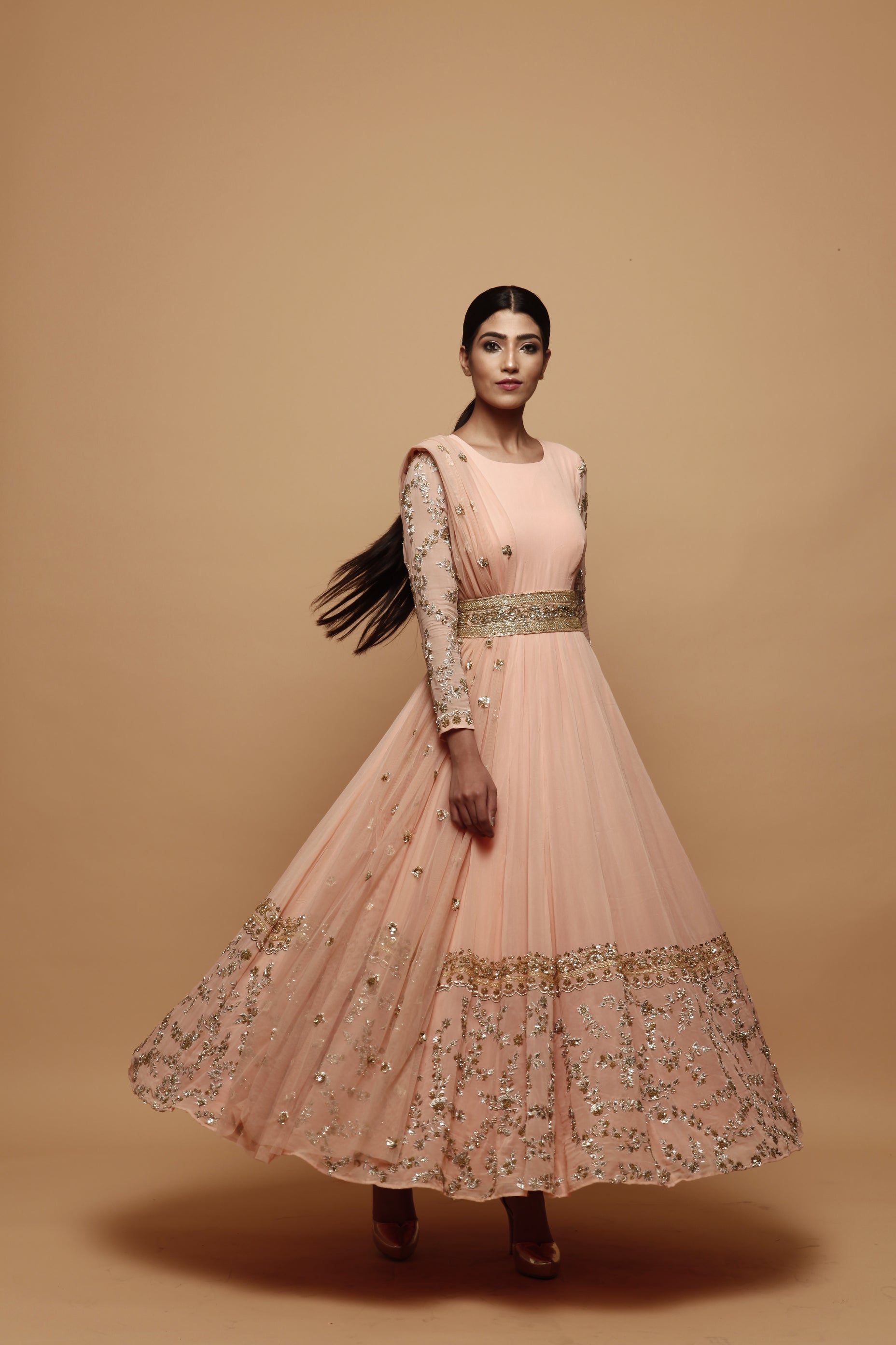 Pink Anarkali Suit With Gold Border