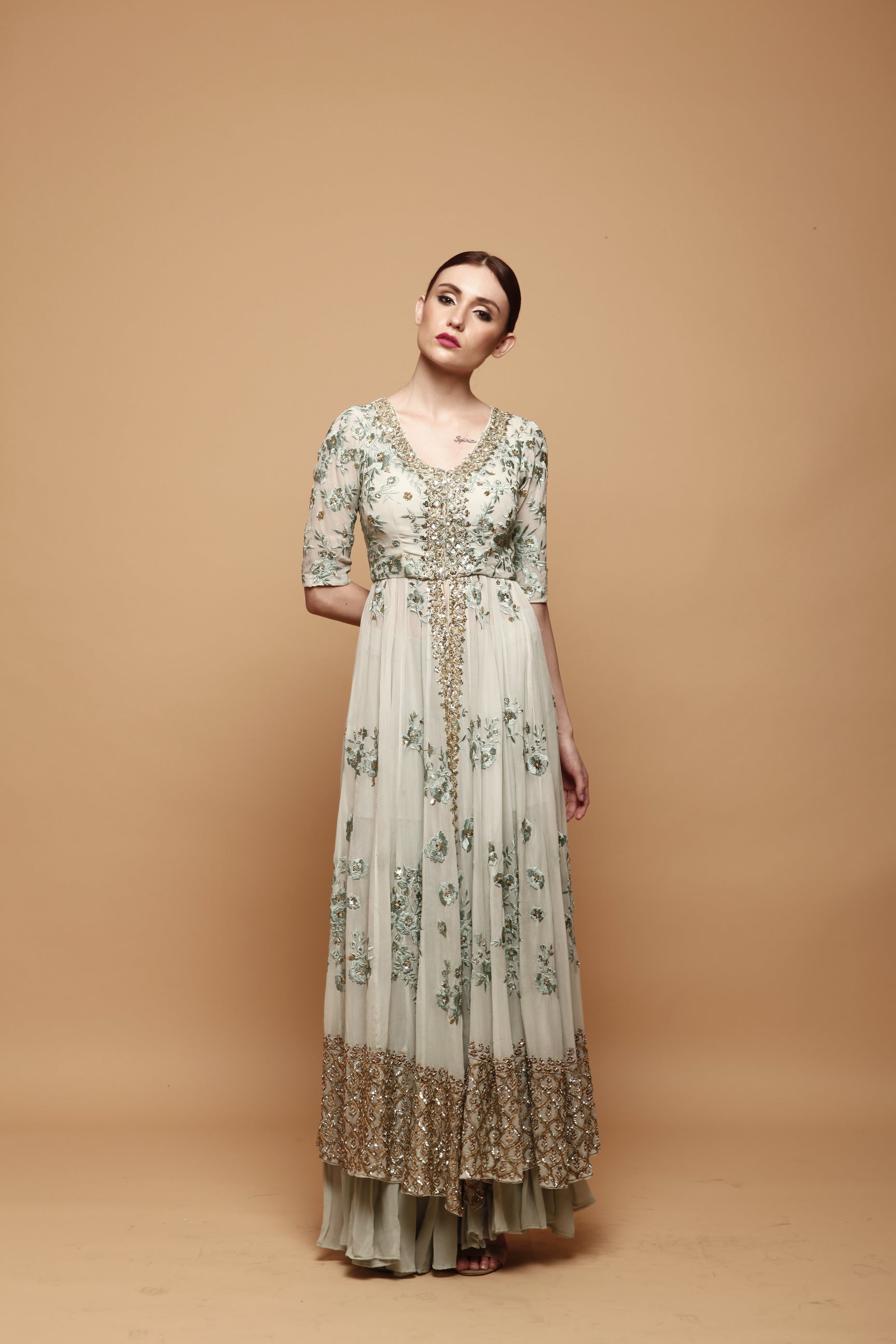 Powder Blue Front Open Jacket With Garrara