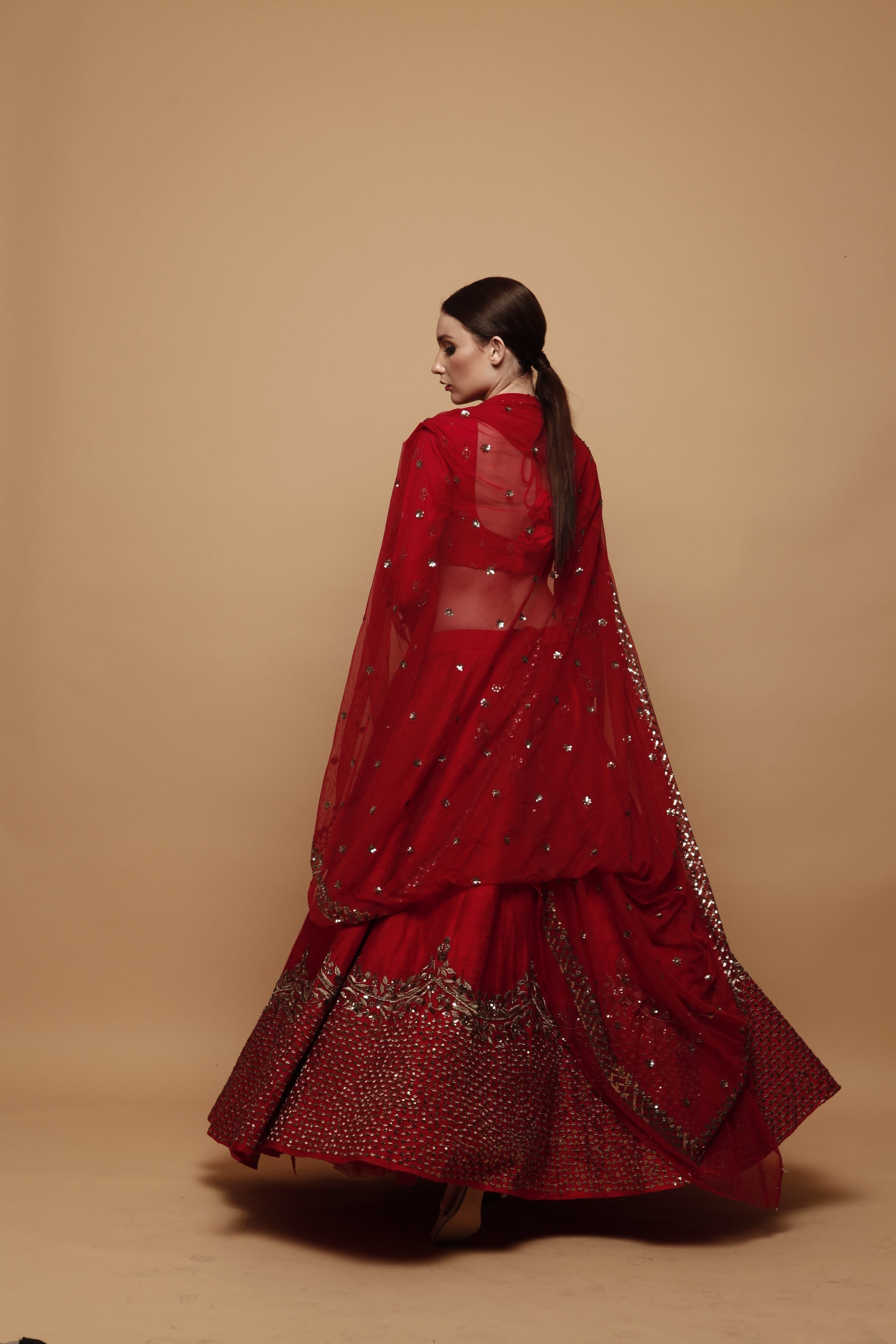 Red Lehenga With Gold Border