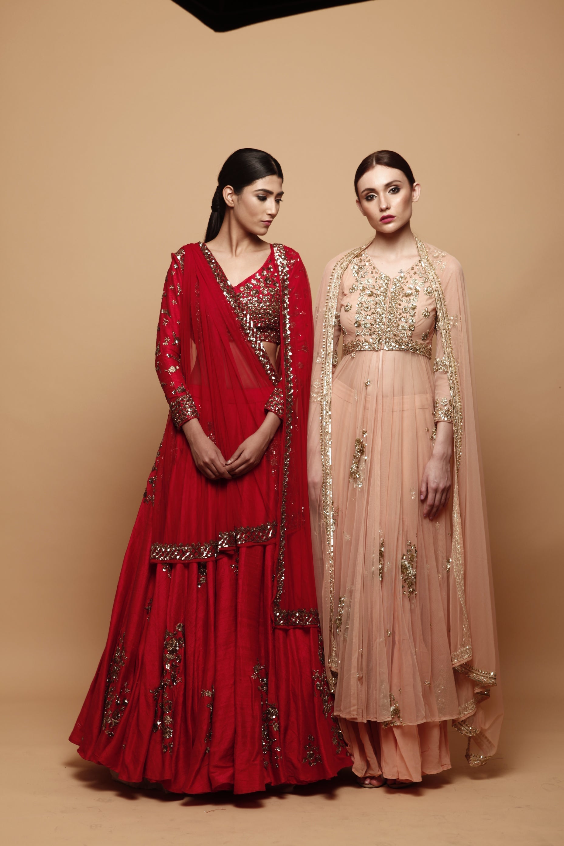 Peach Front Open Jacket And Sharara