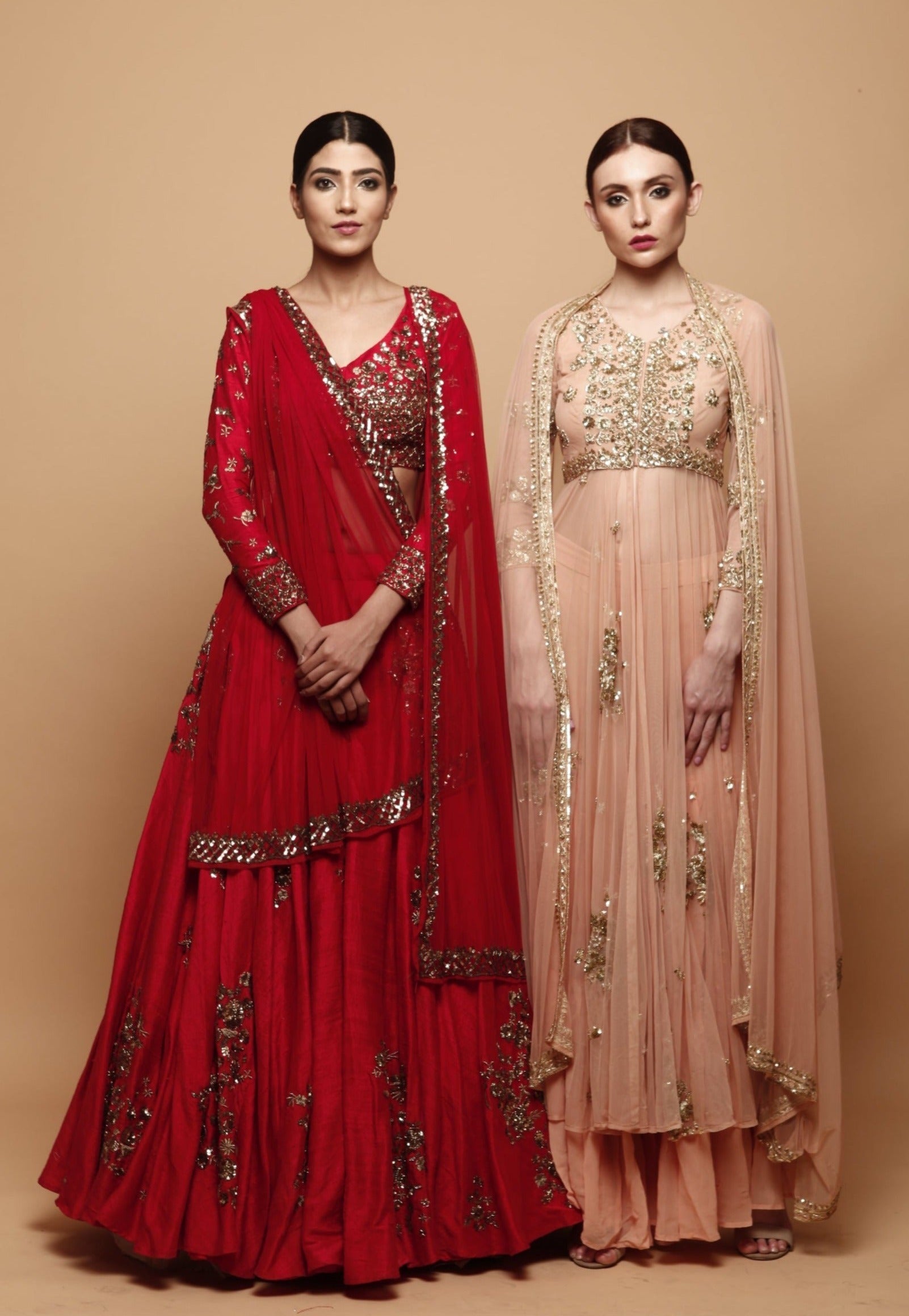 Red Lehenga With Gold Floral Work