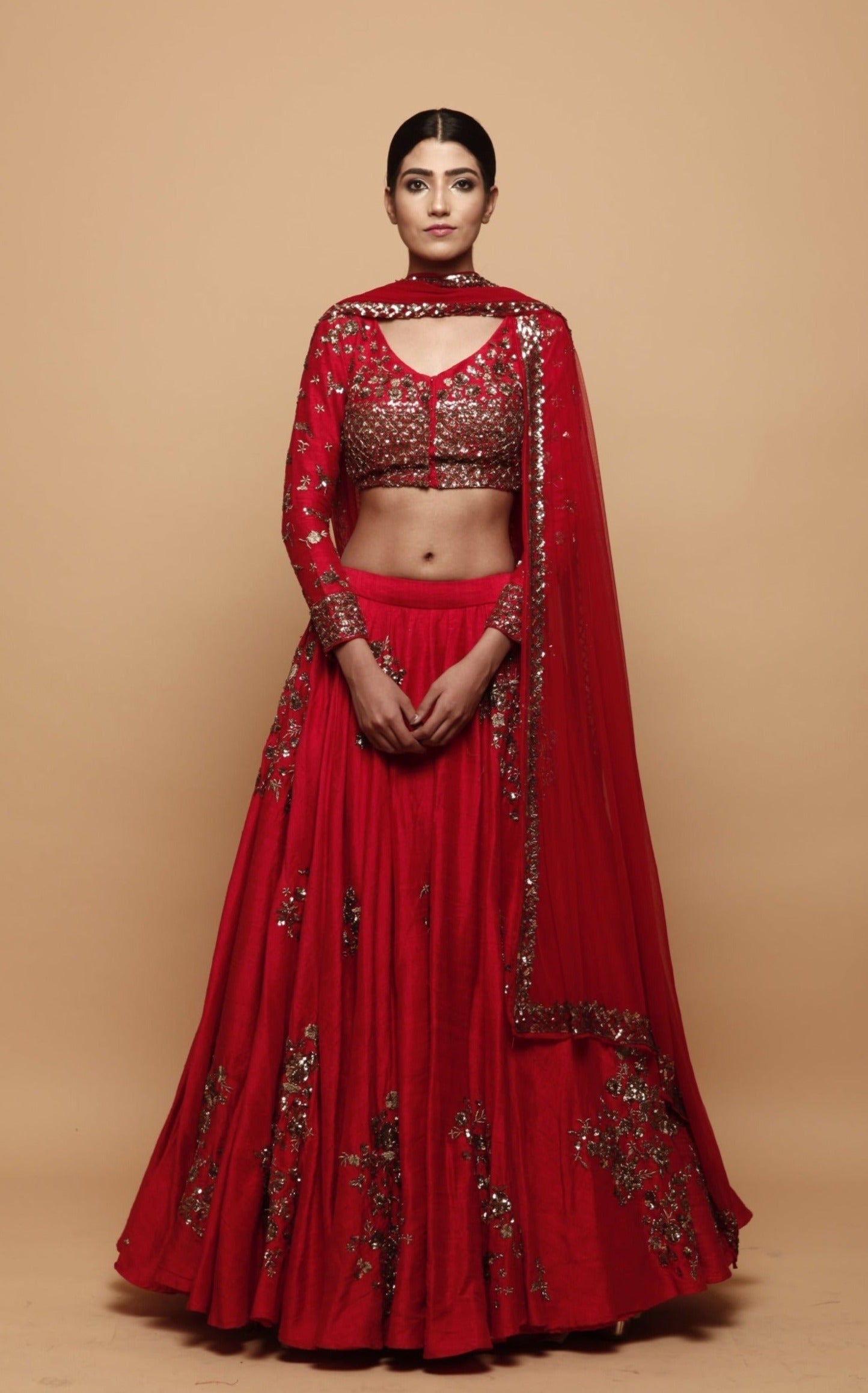 Red Lehenga With Gold Floral Work