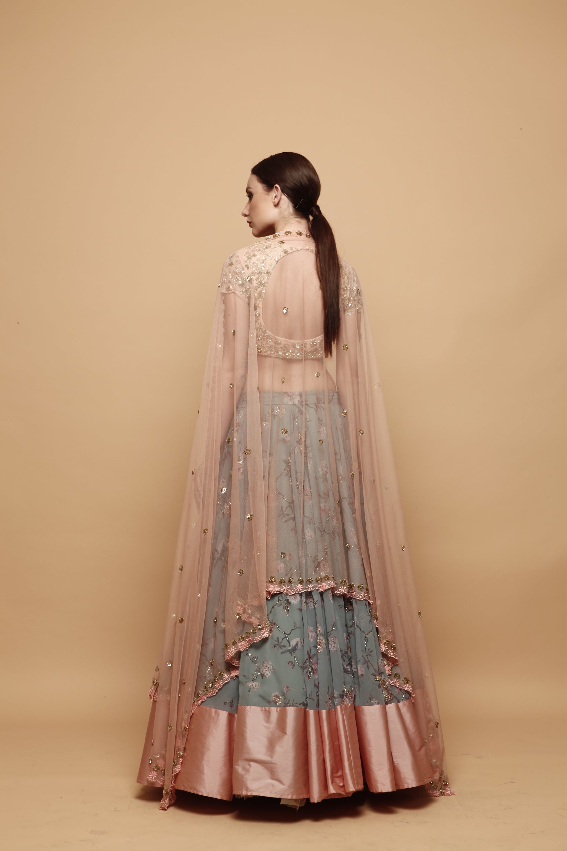 Blue Floral Print Lehenga