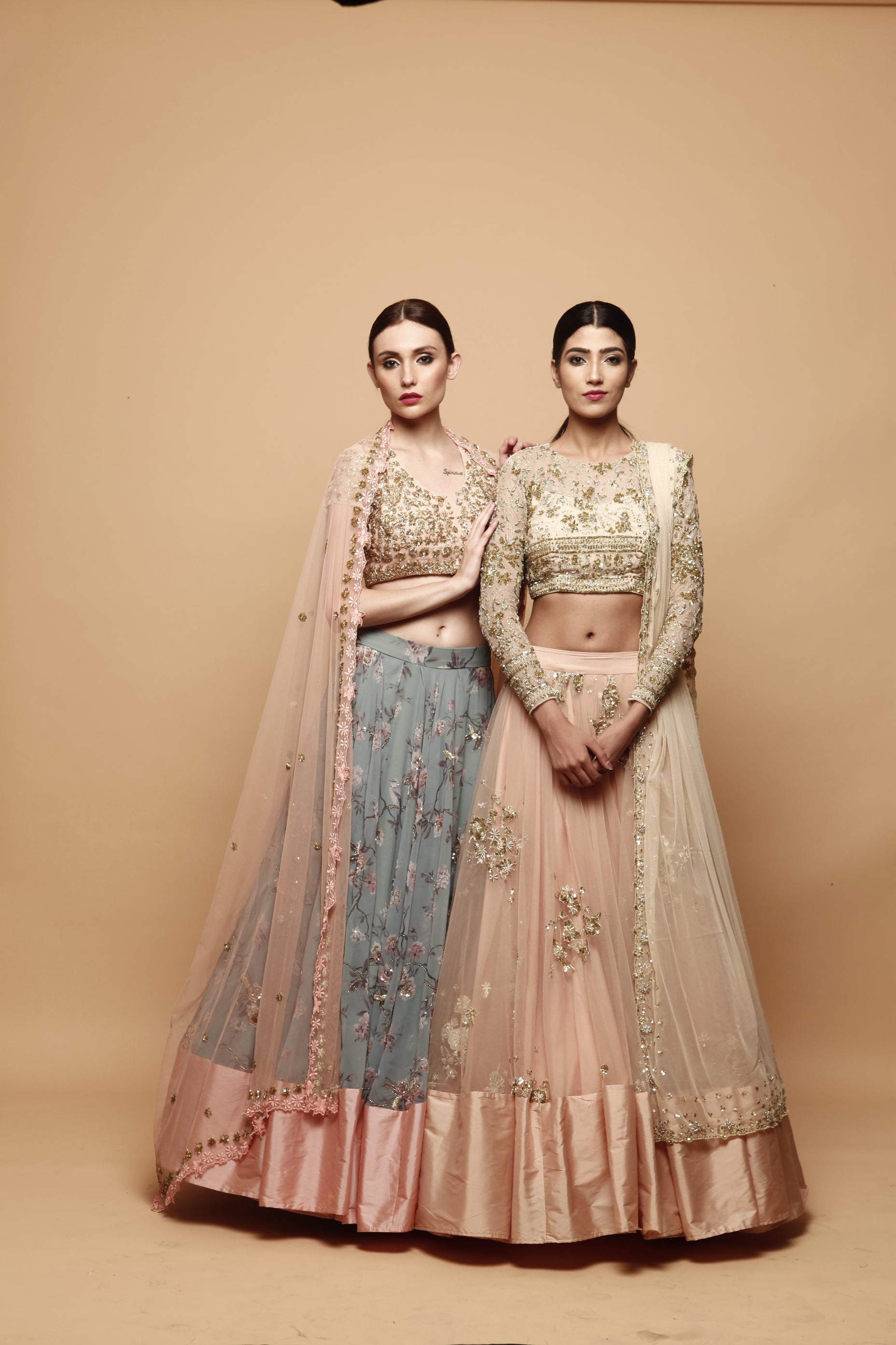 Powder Pink Lehenga With Off White Lehenga Set