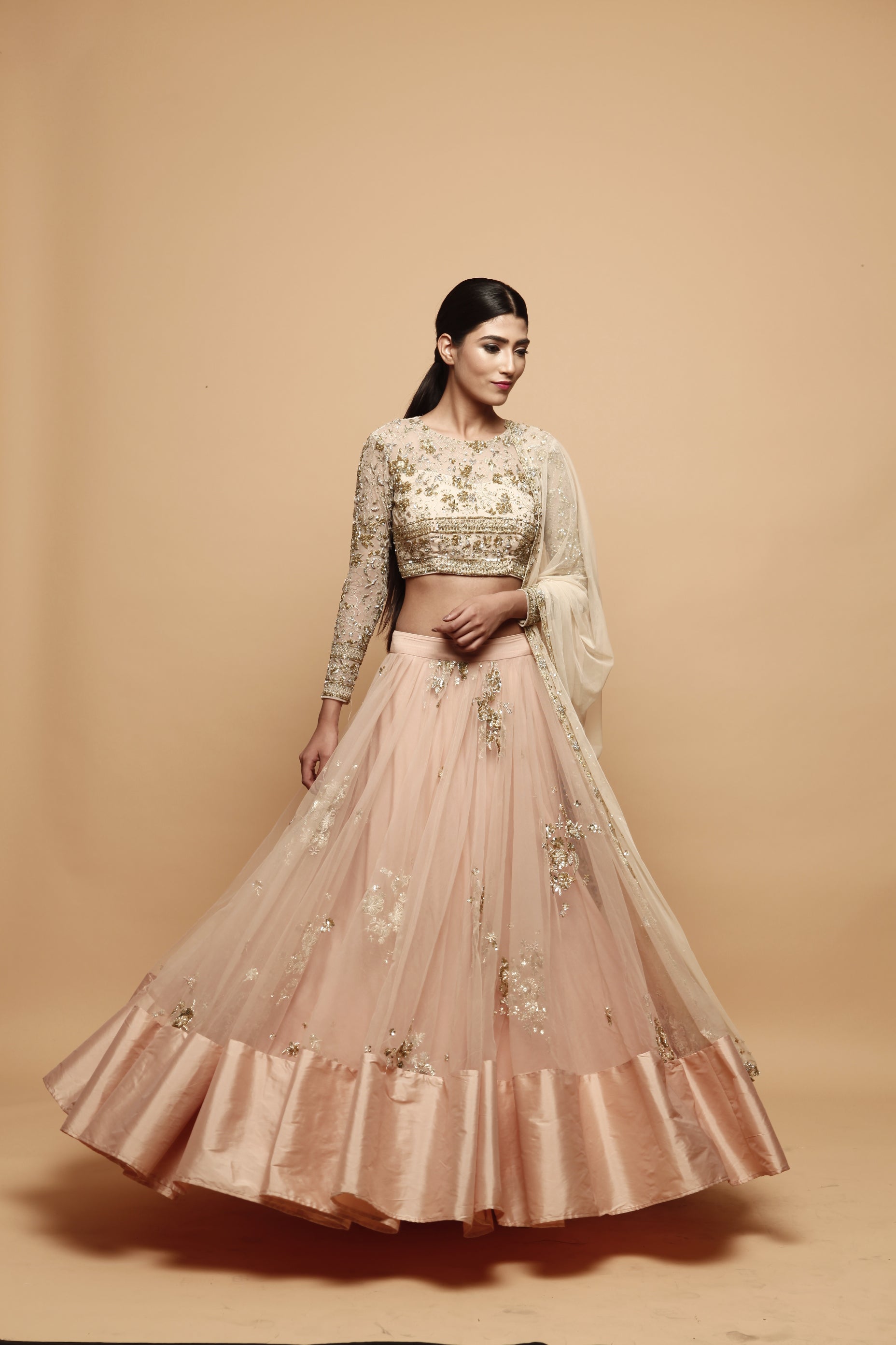 Powder Pink Lehenga With Off White Lehenga Set
