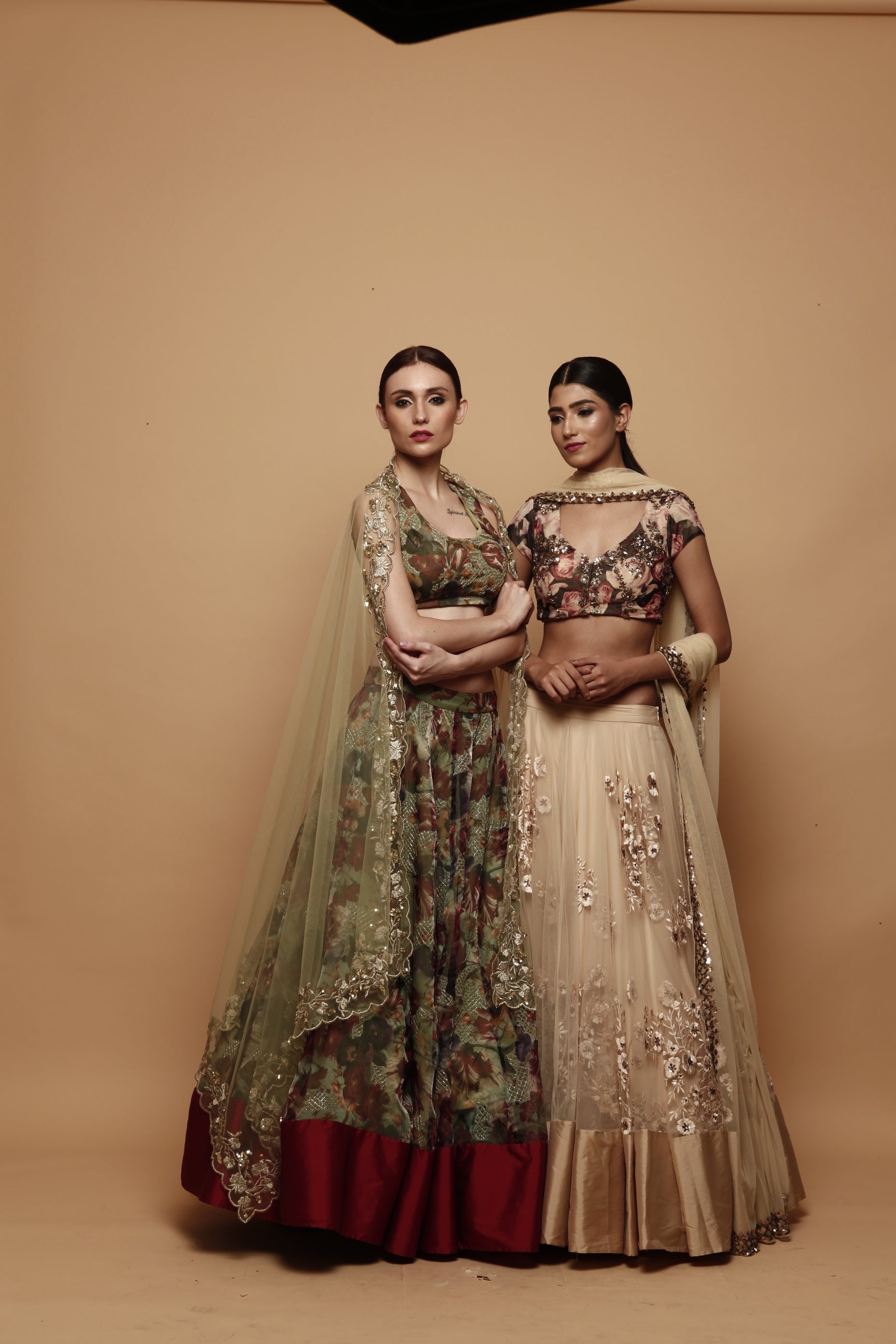 Off White Thread Lehenga With Floral Print Choli