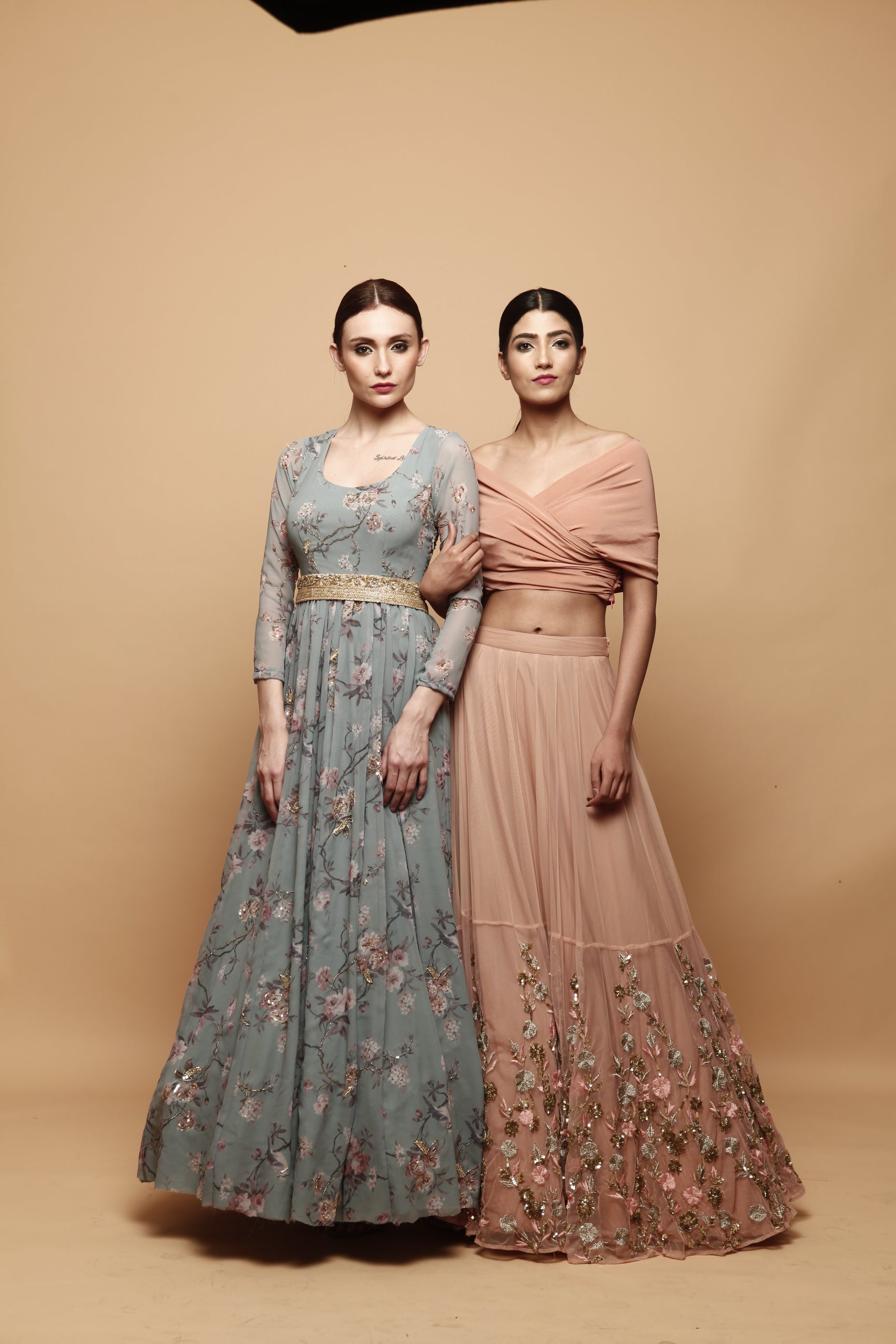 Off Shoulder Peach Lehenga