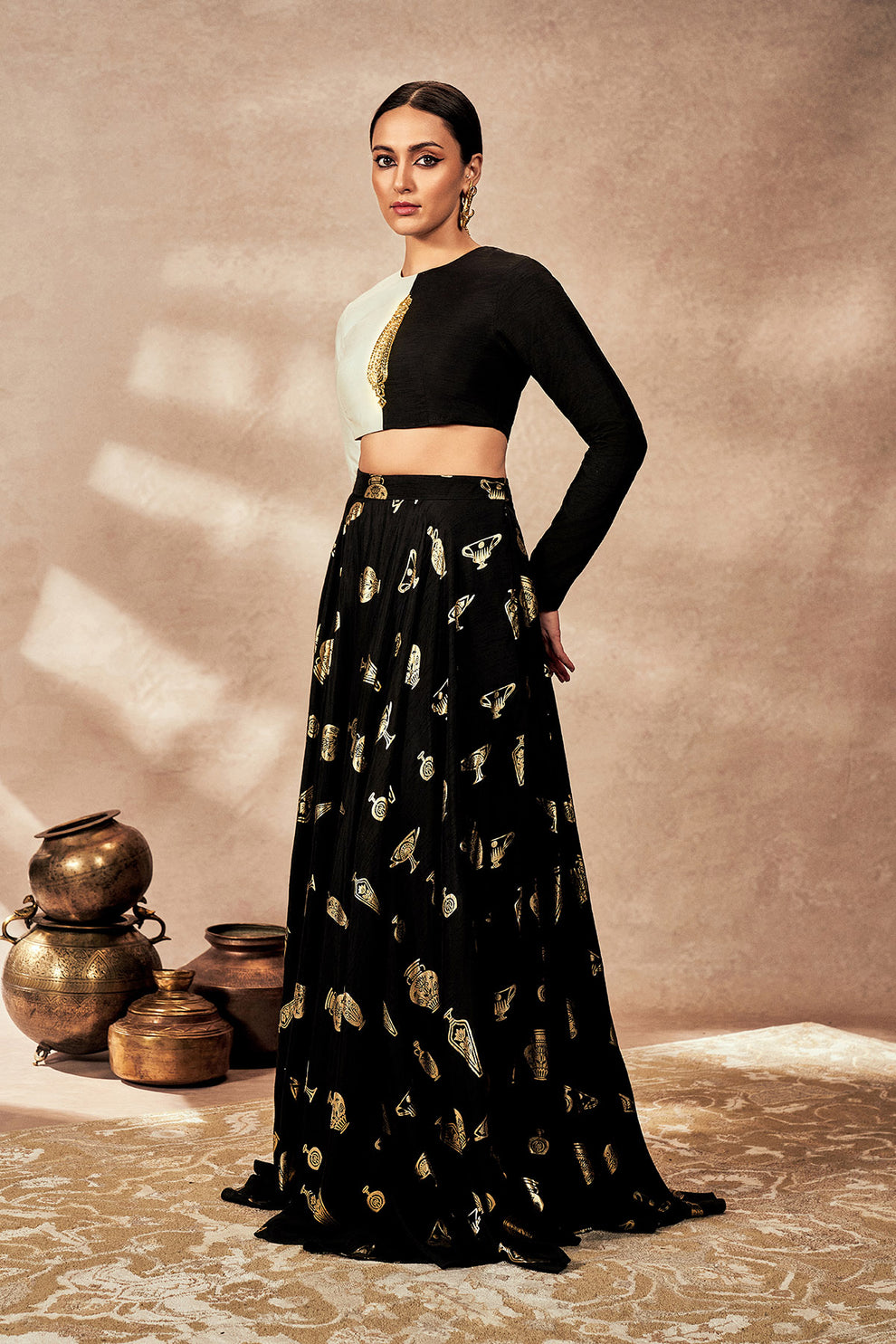 Black Potters Touch Skirt Set-Ready To Ship