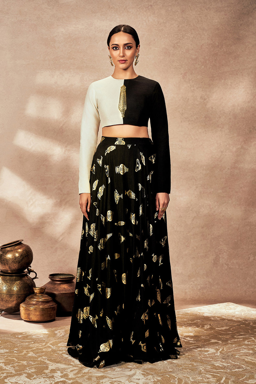 Black Potters Touch Skirt Set-Ready To Ship