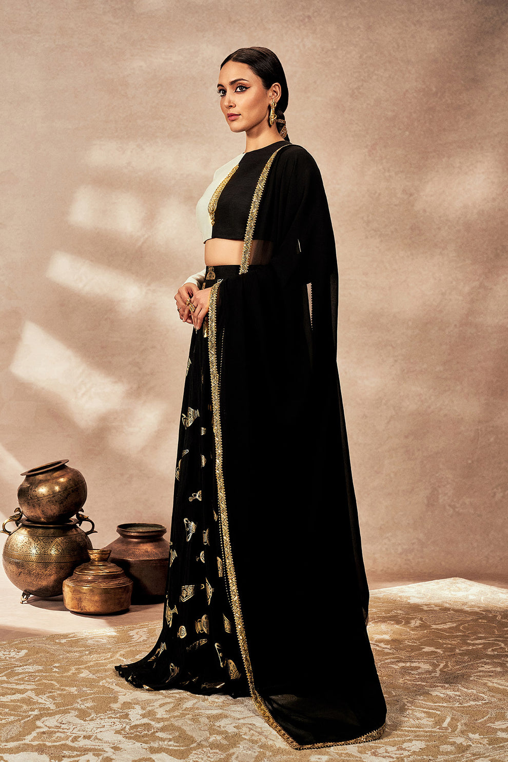 Black Potters Touch Skirt Set-Ready To Ship