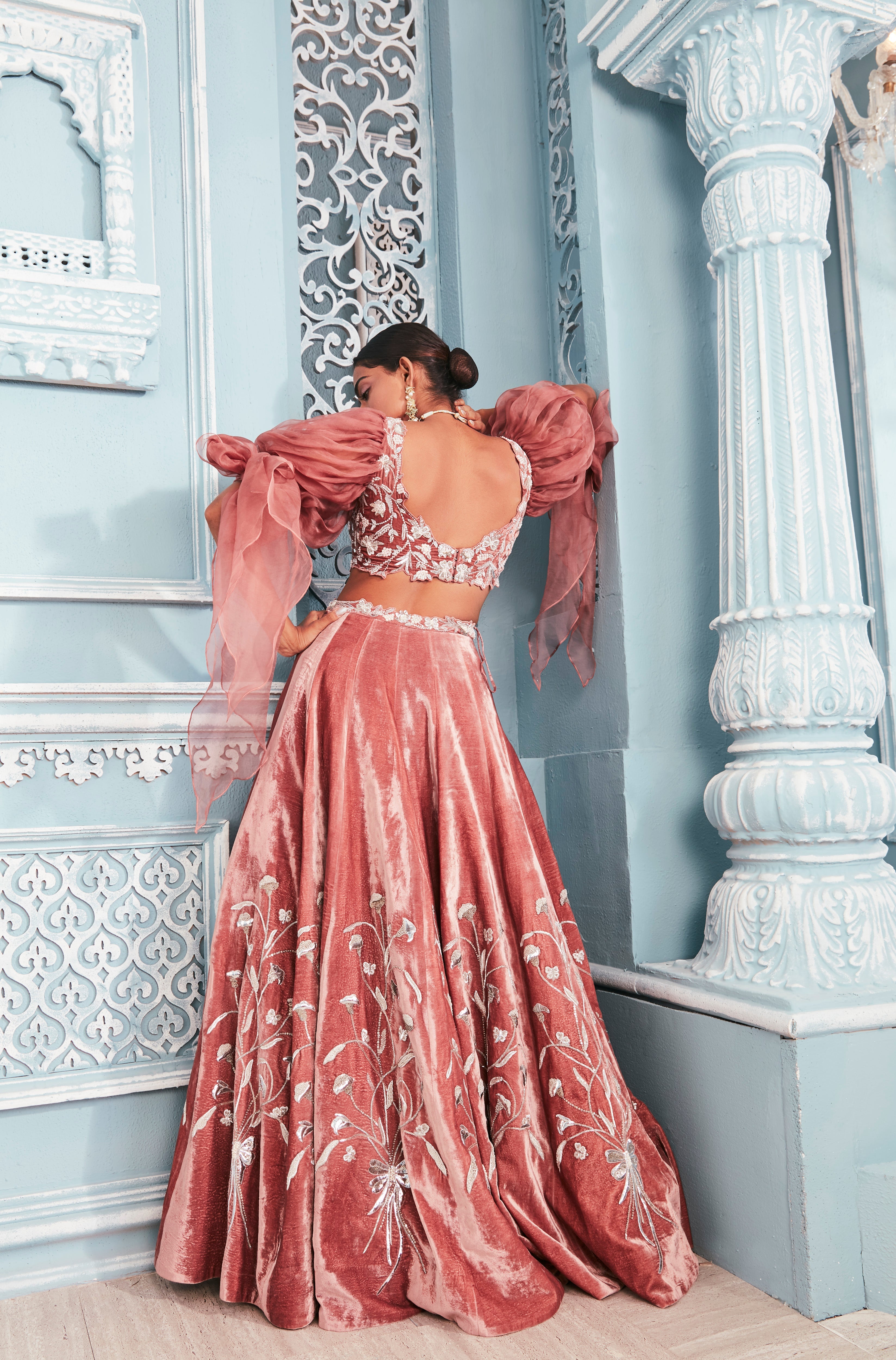 Full Embellished Blouse With Tulip Bunch Lehenga Set