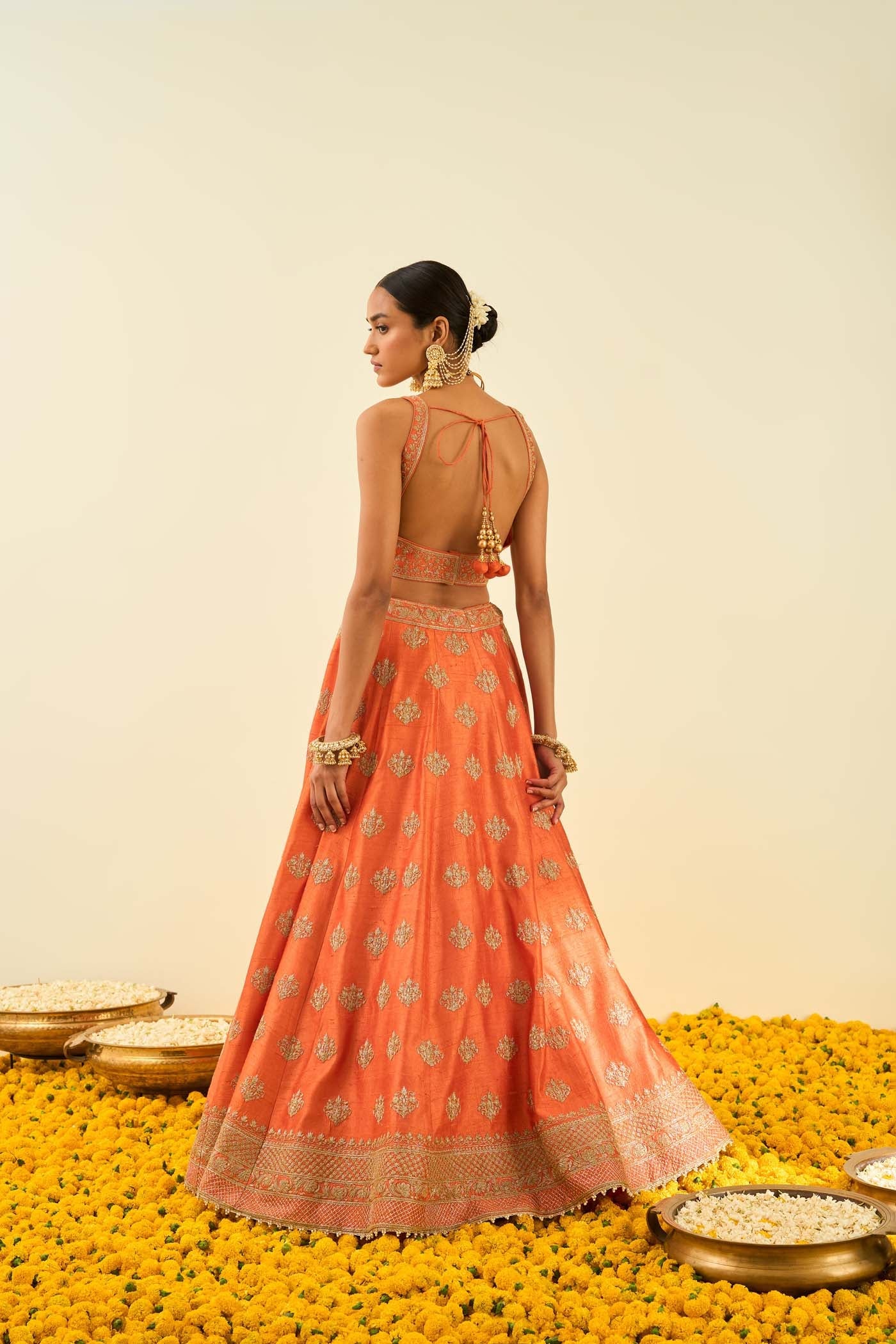 Mahira Orange Kashmiri tilla lehenga with blouse and dupatta