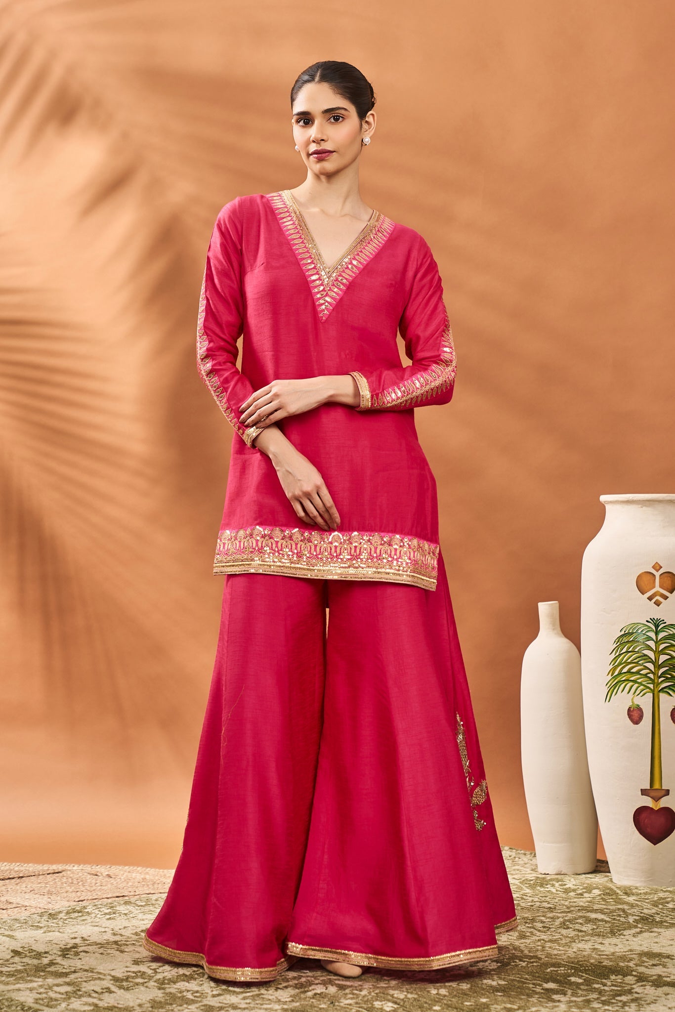 Pink Trikone Sharara Set
