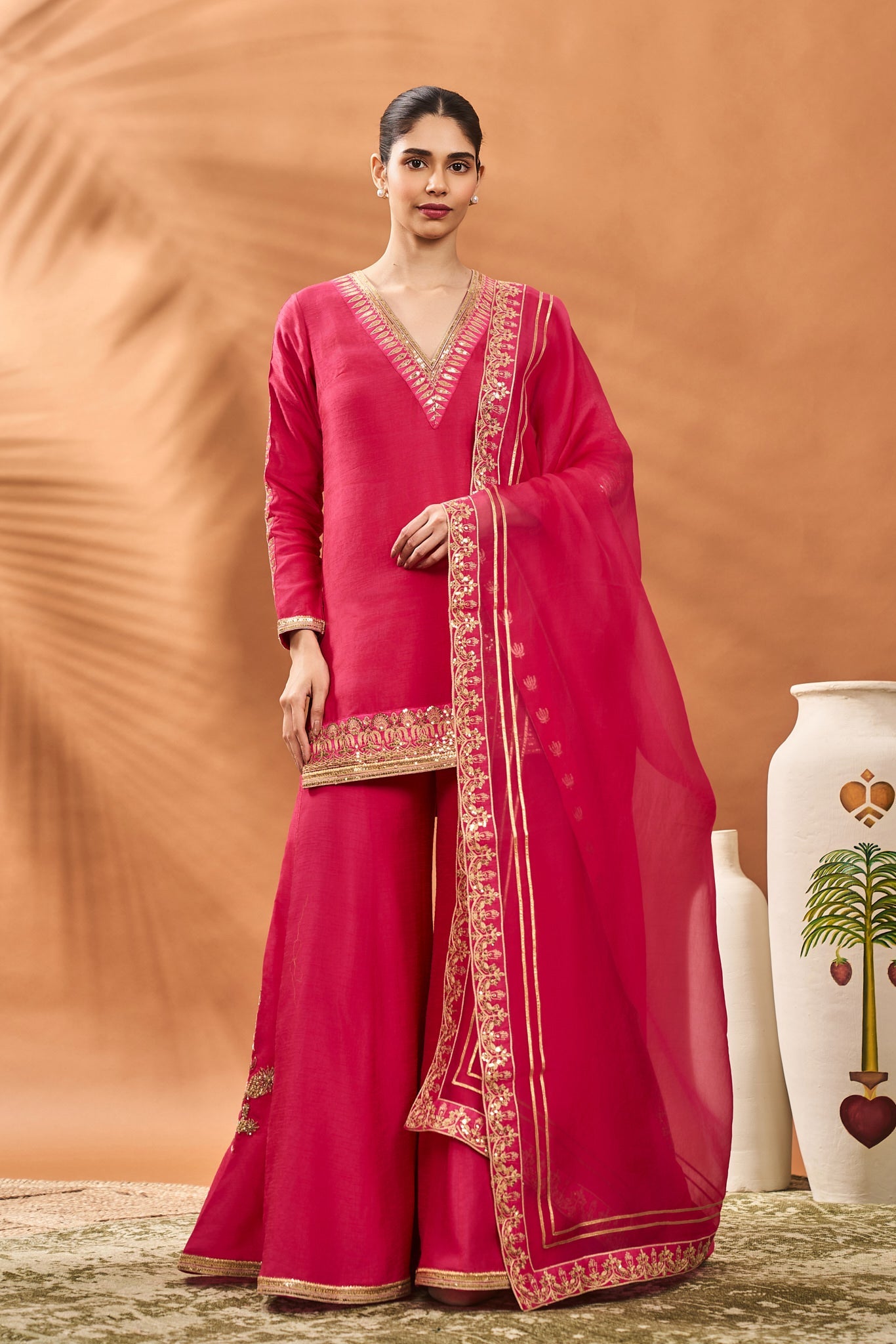 Pink Trikone Sharara Set