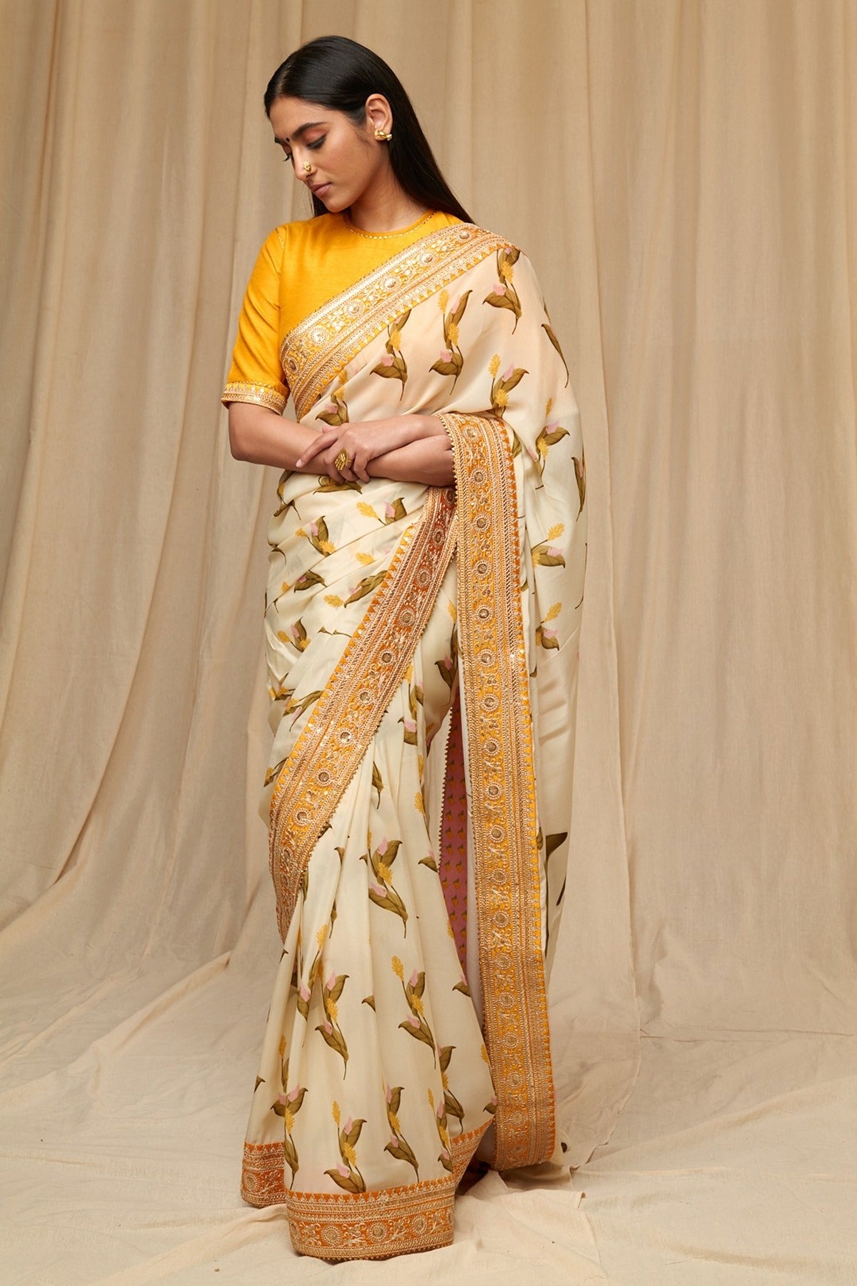 Ivory Floral Fantasy Saree
