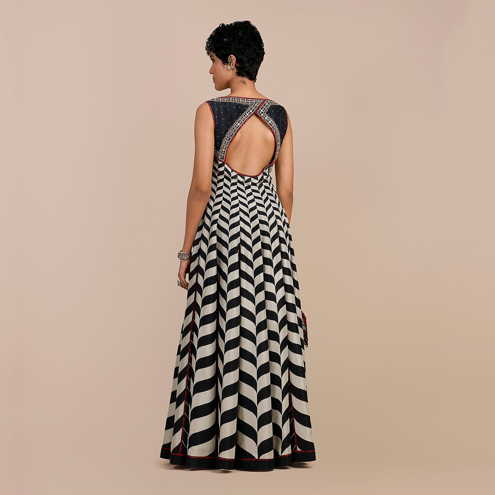 Midnight Blue Chevron Anarkali | SATT