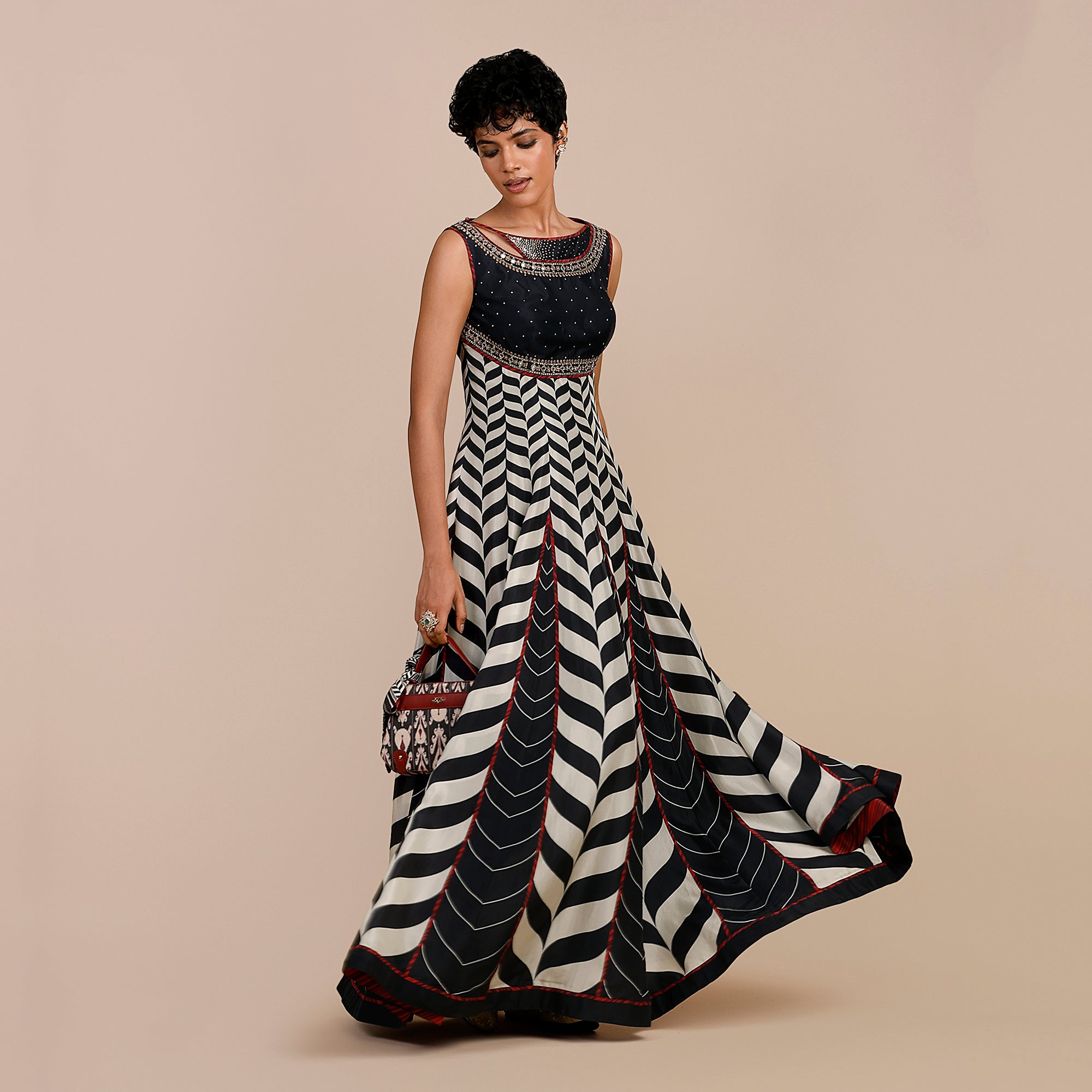 Midnight Blue Chevron Anarkali | SATT