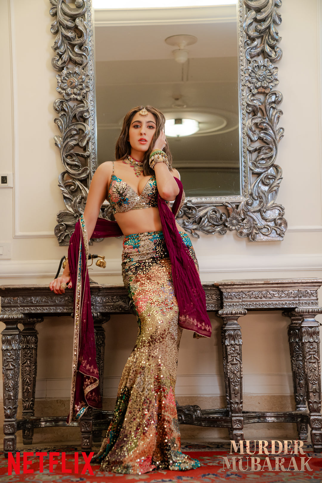 SARA ALI KHAN IN CURIO - MULTICOLOUR SEQUIN TULLE LEHENGA SET