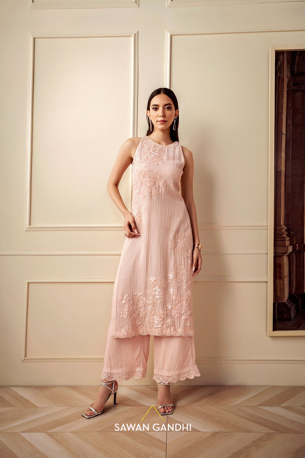 Blush pink halter suit