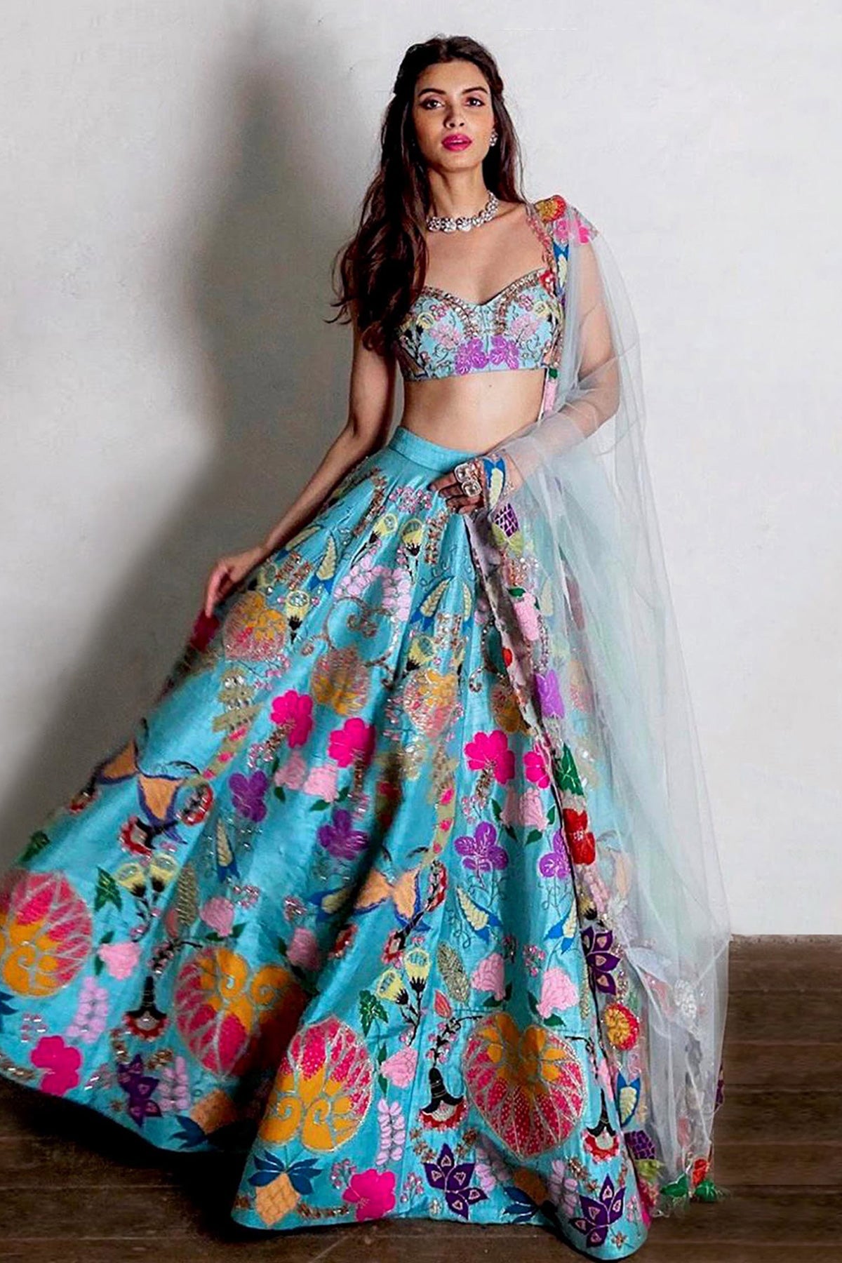 Diana Penty In Naiads - Scuba Blue Raw Silk Lehenga Set