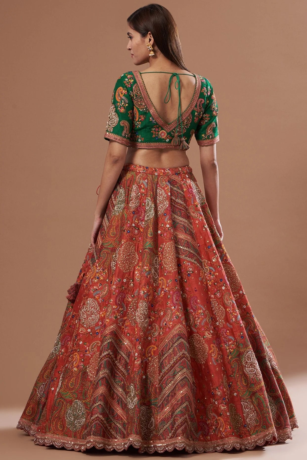 Orange Printed Lehenga Set