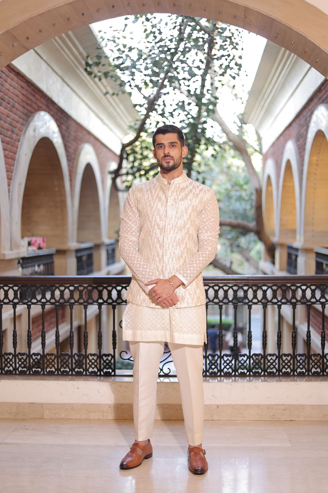 Anvit Oberoi in Ivory gold nehru with kurta