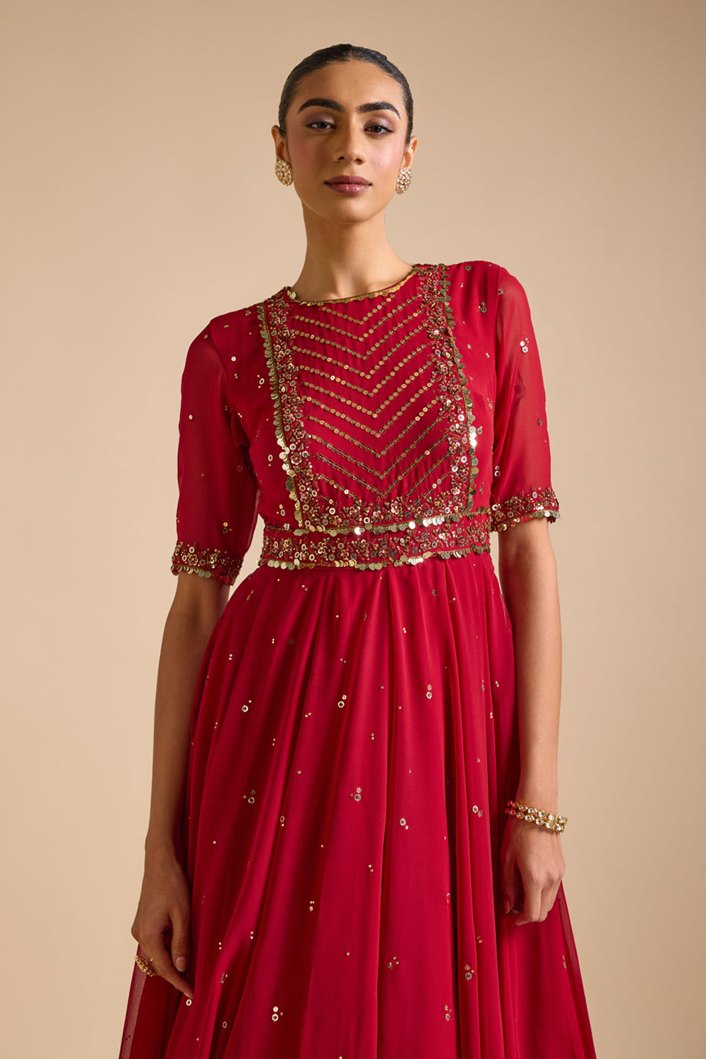 Red Anarkali Set