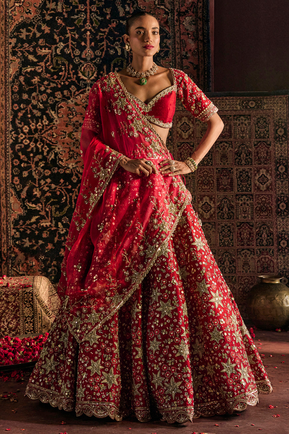 Red Munira Bridal Lehenga Set