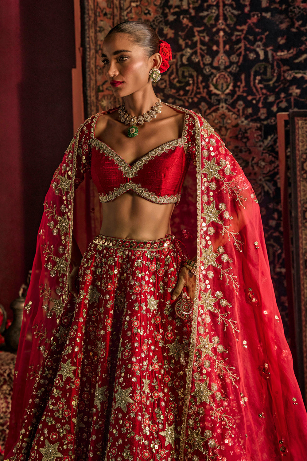 Red Munira Bridal Lehenga Set