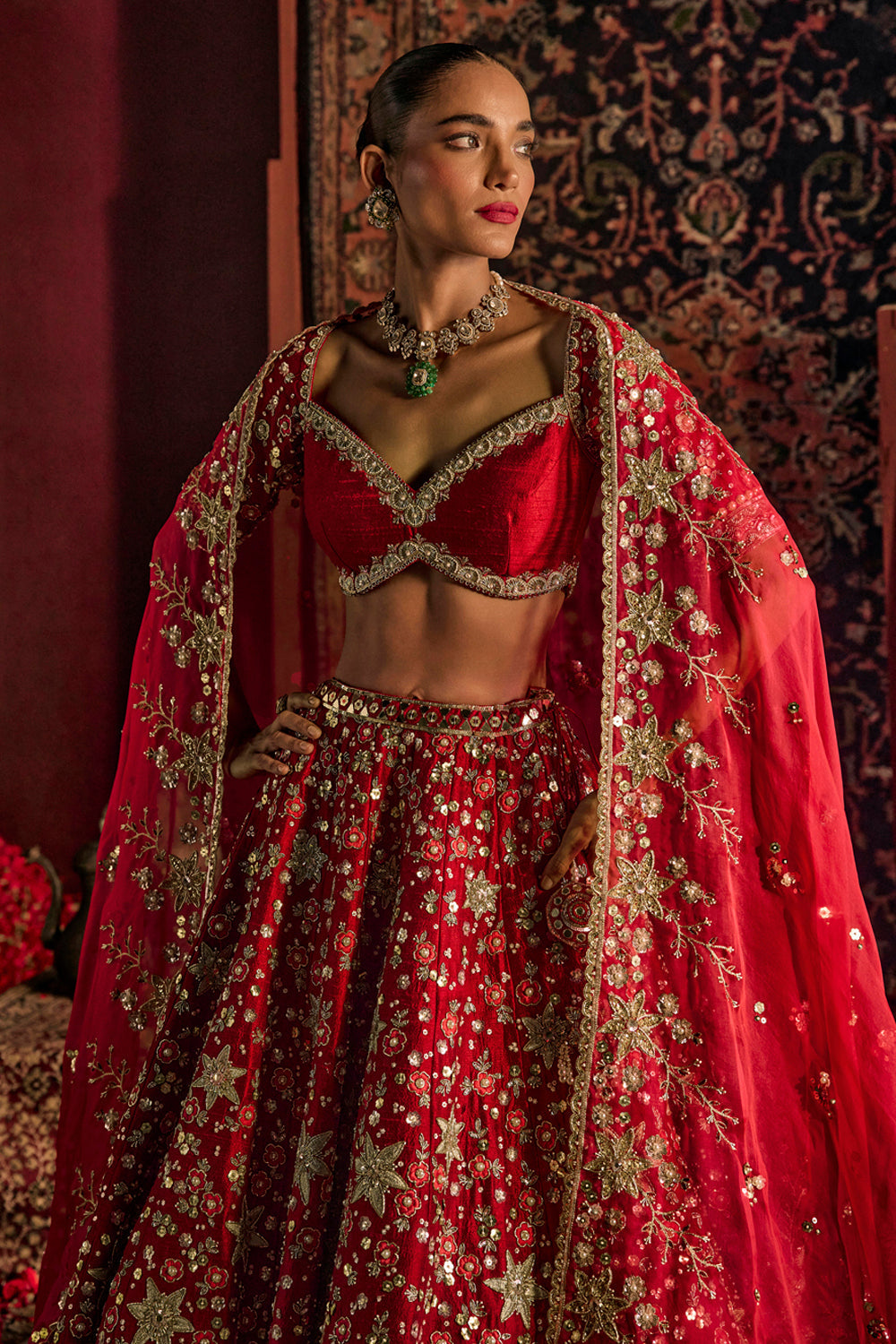 Red Munira Bridal Lehenga Set