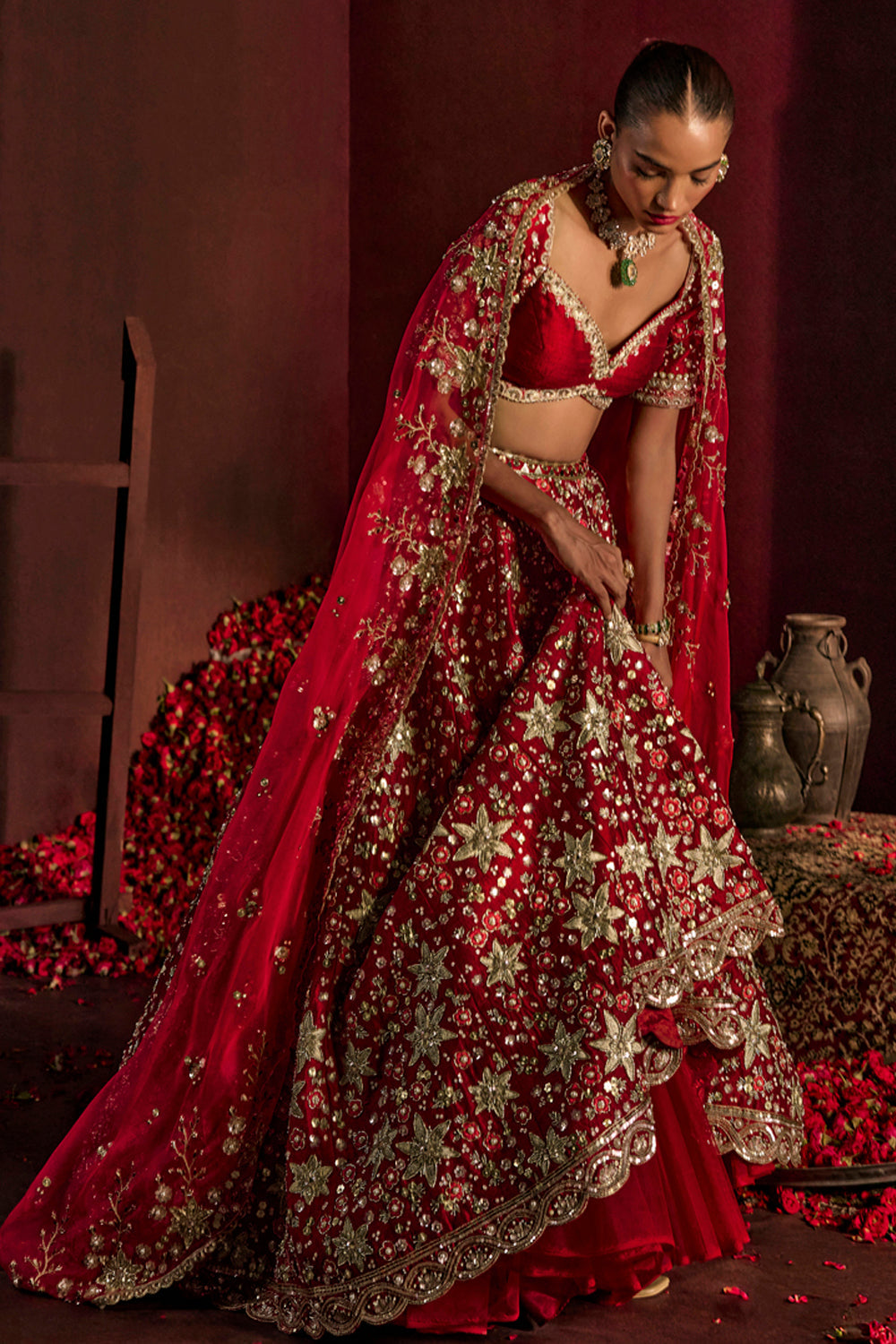 Red Munira Bridal Lehenga Set
