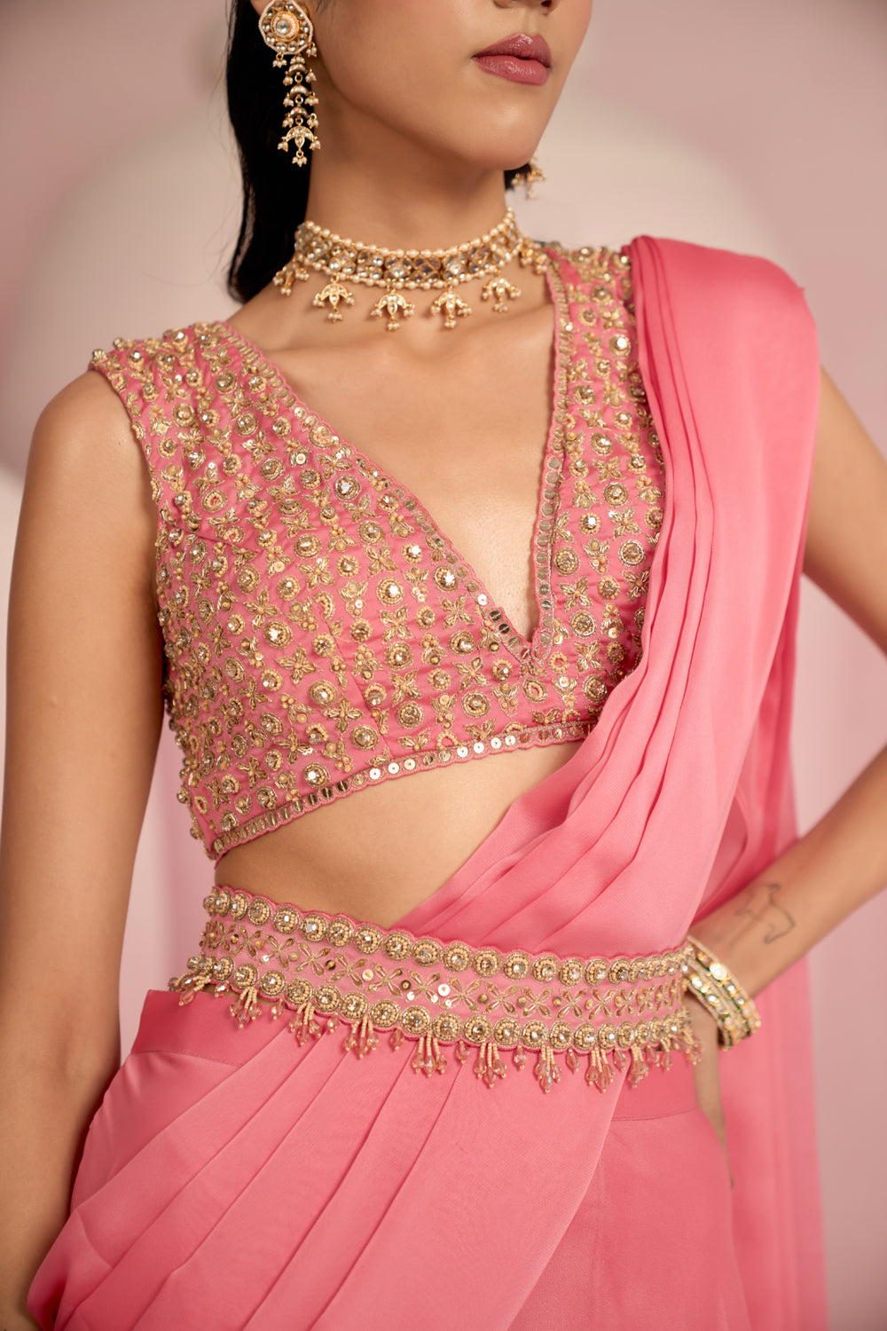 Pop Pink Lehenga Saree