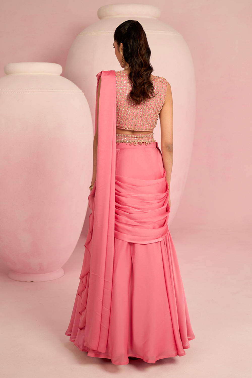 Pop Pink Lehenga Saree