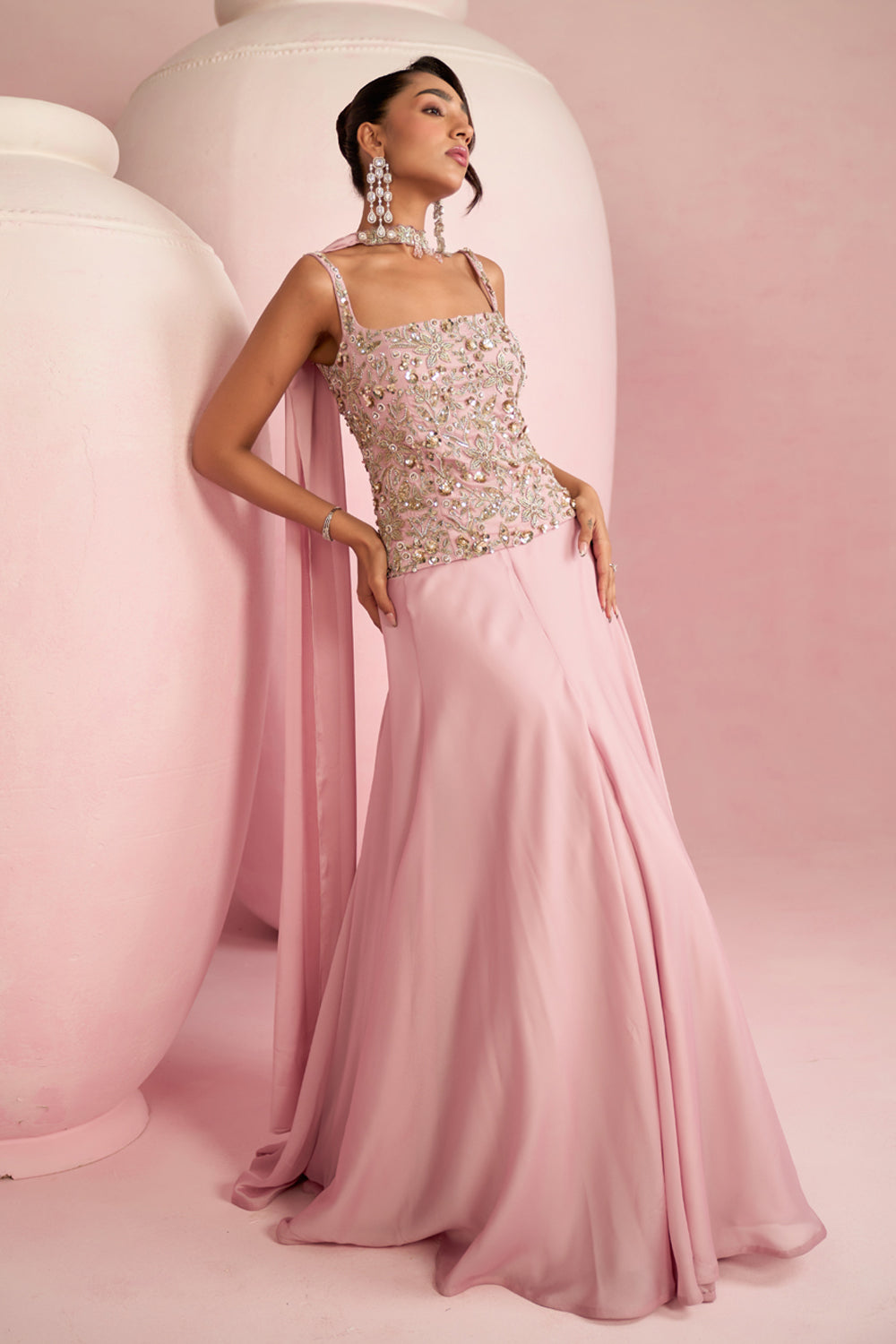 Soft Pink Corset Top & Skirt Set