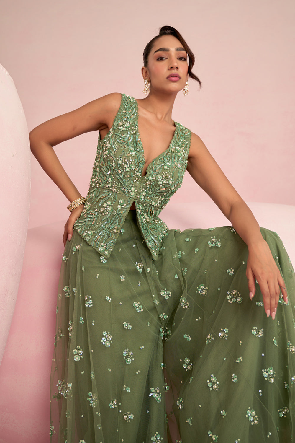 Sage Green Sharara Set