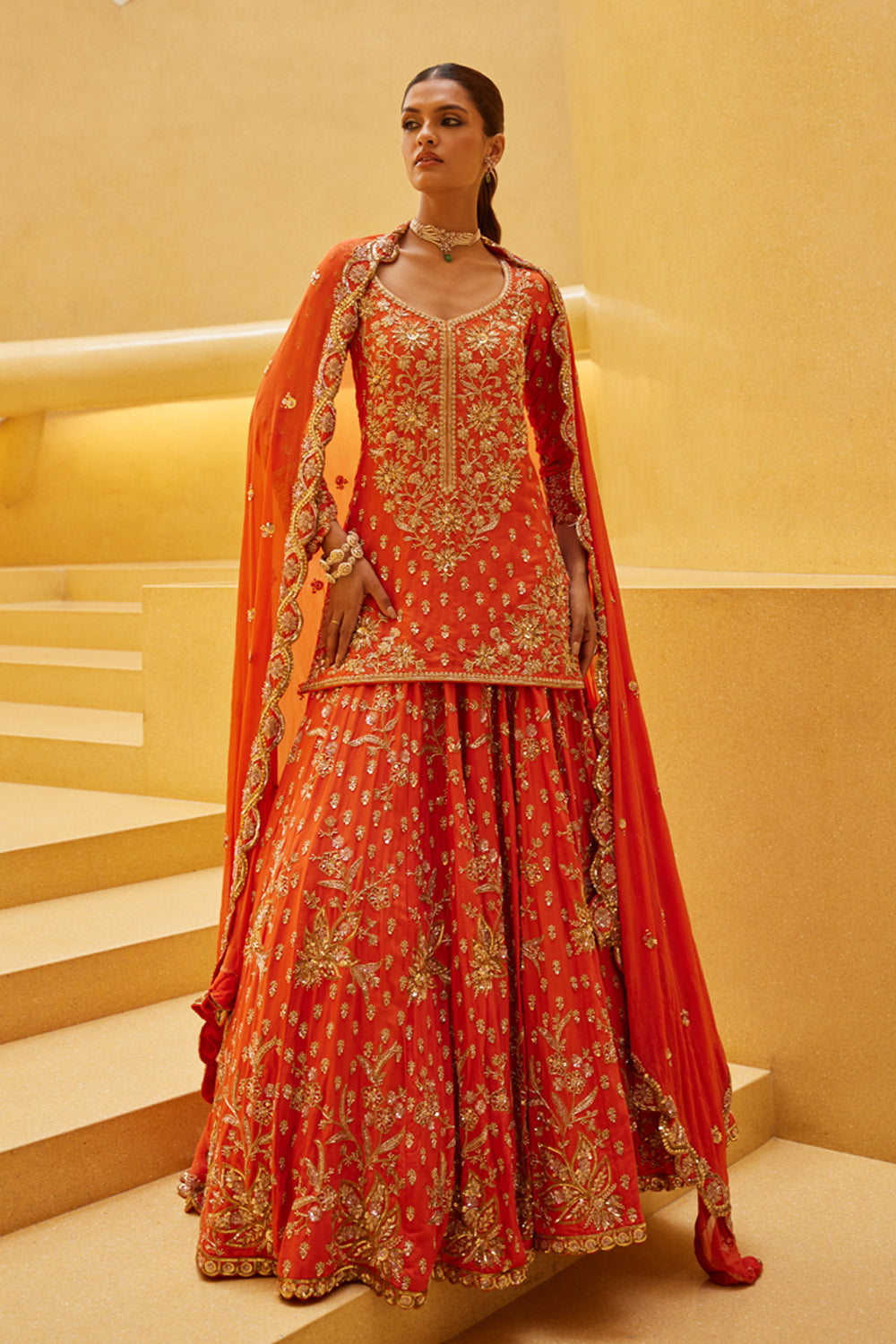 Orange Sharara Set