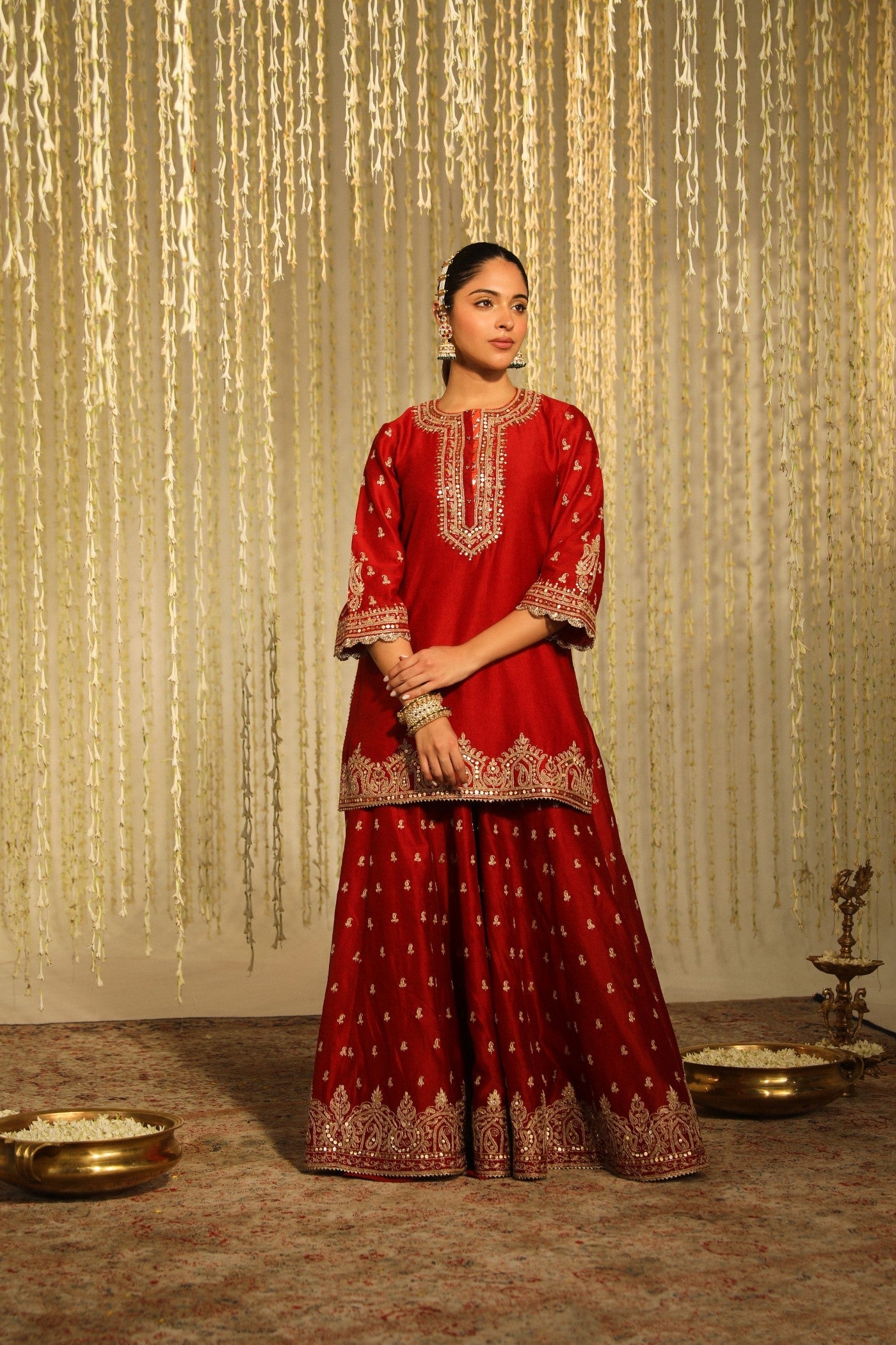 MEHAL KEJRIWAL in MISHIKA - DEEP RED KURTA WITH SHARARA AND DUPATTA