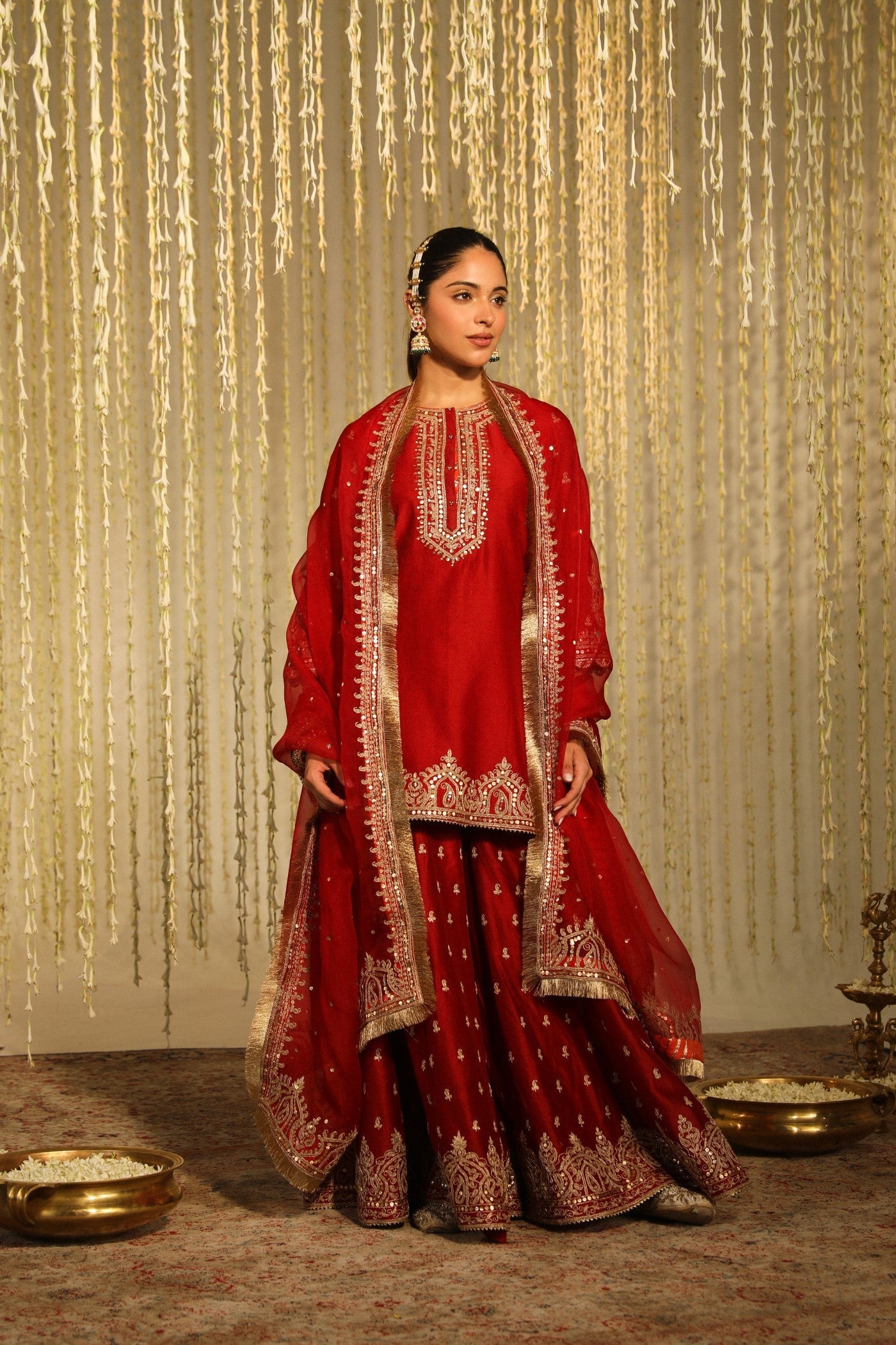 MISHIKA - DEEP RED KURTA WITH SHARARA AND DUPATTA