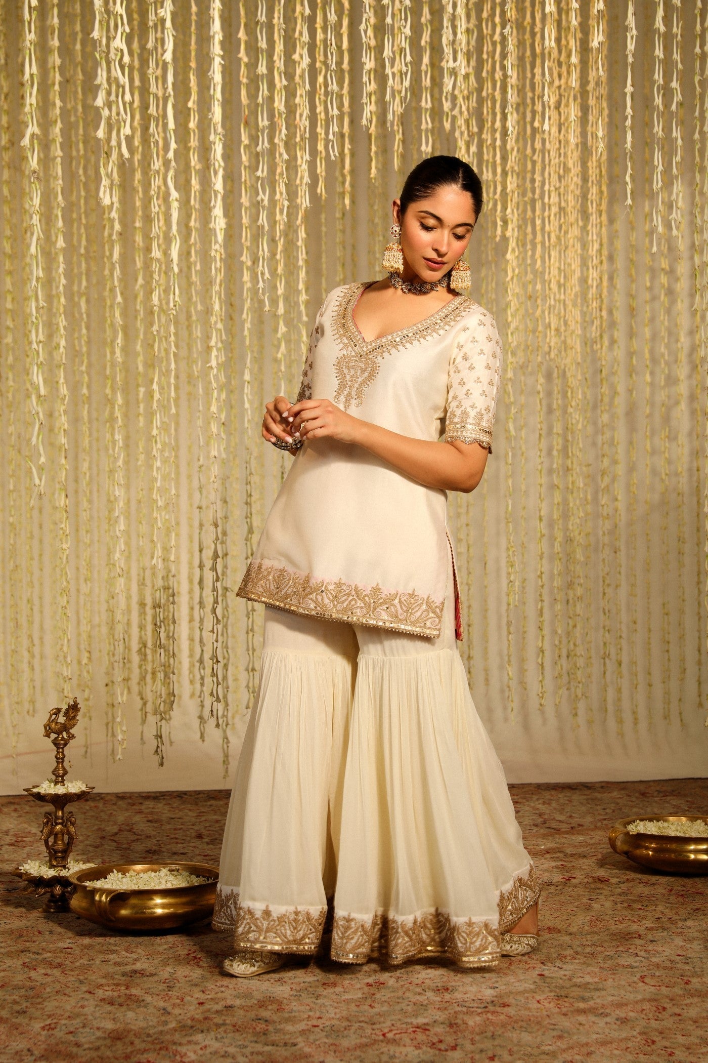 AAIRA - DAISY IVORY SHORT KURTA WITH GARARA AND DUPATTA