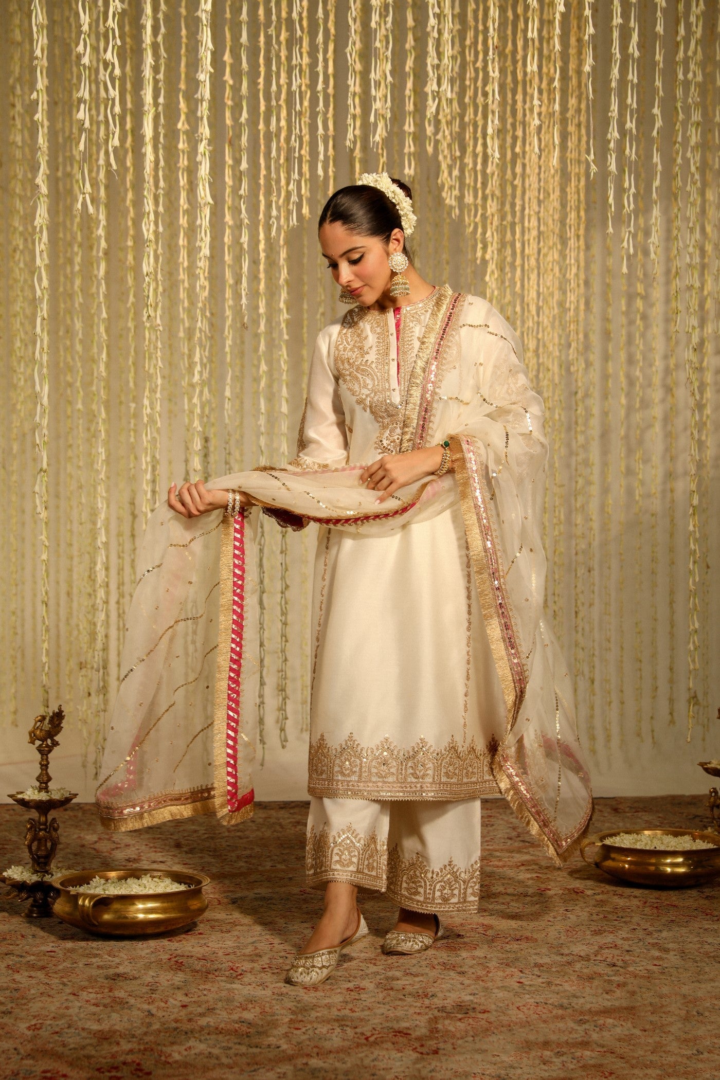 MAHIKA - DAISY IVORY LONG KURTA WITH PALAZZO AND DUPATTA (LXRTS)