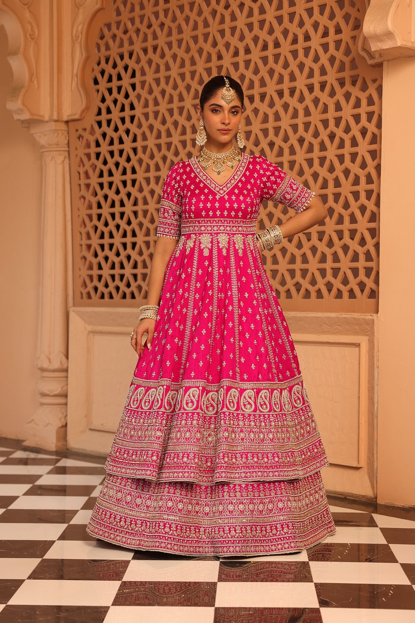 Naila - Hotpink Anarkali with  Lehenga and Dupatta